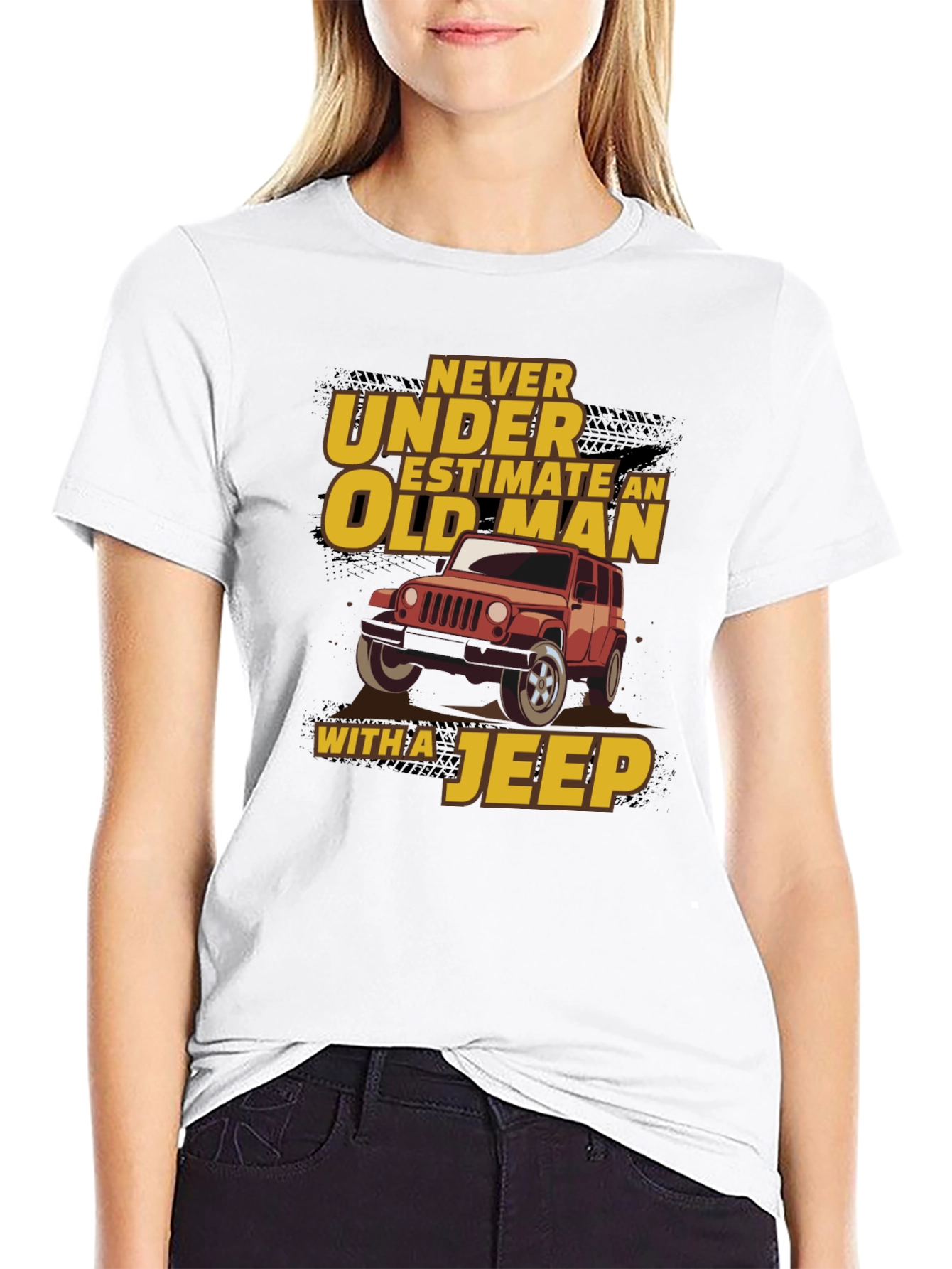 Never Underestimate Old Man Jeep Black T-Shirt