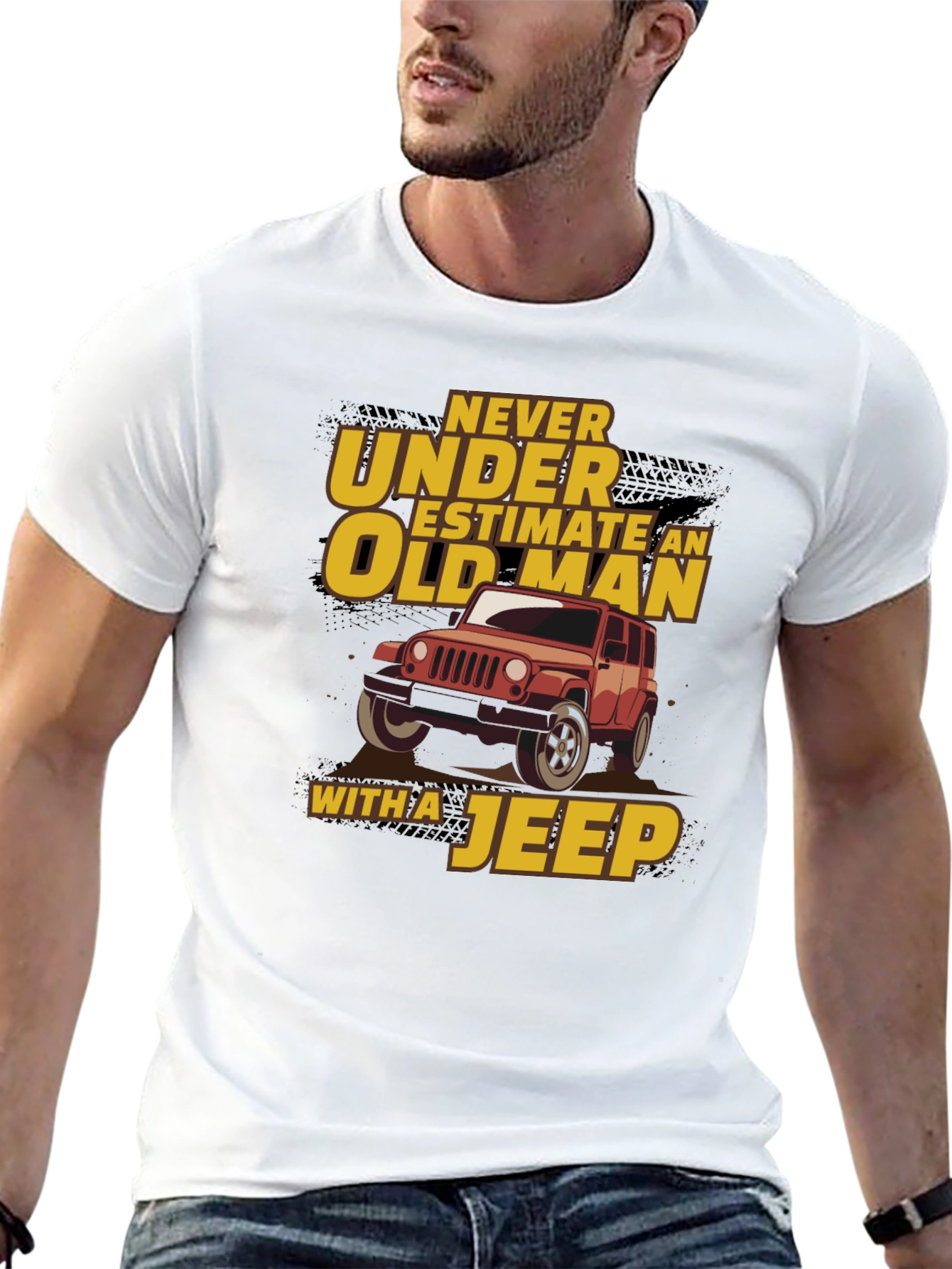 Never Underestimate Old Man Jeep Black T-Shirt