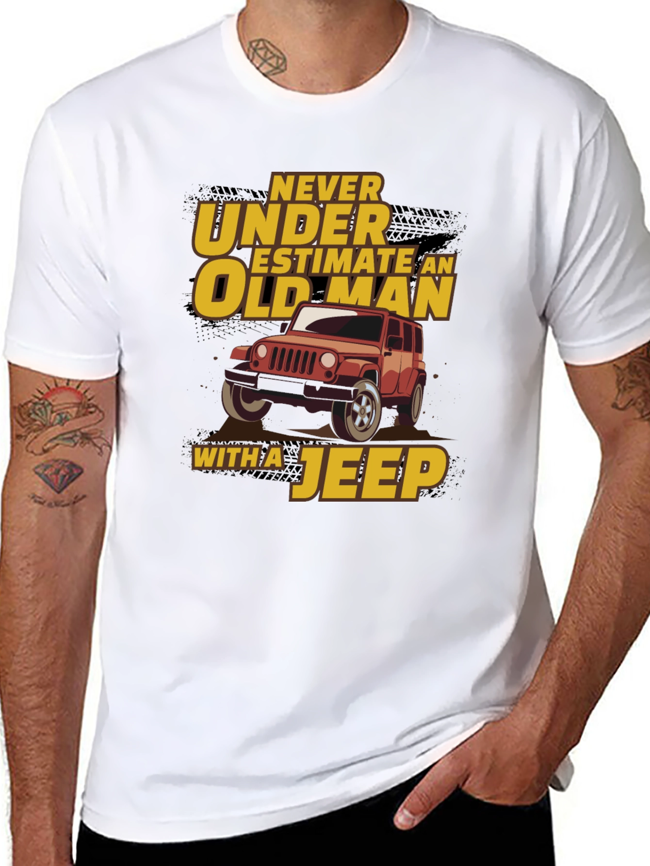 Never Underestimate Old Man Jeep Black T-Shirt