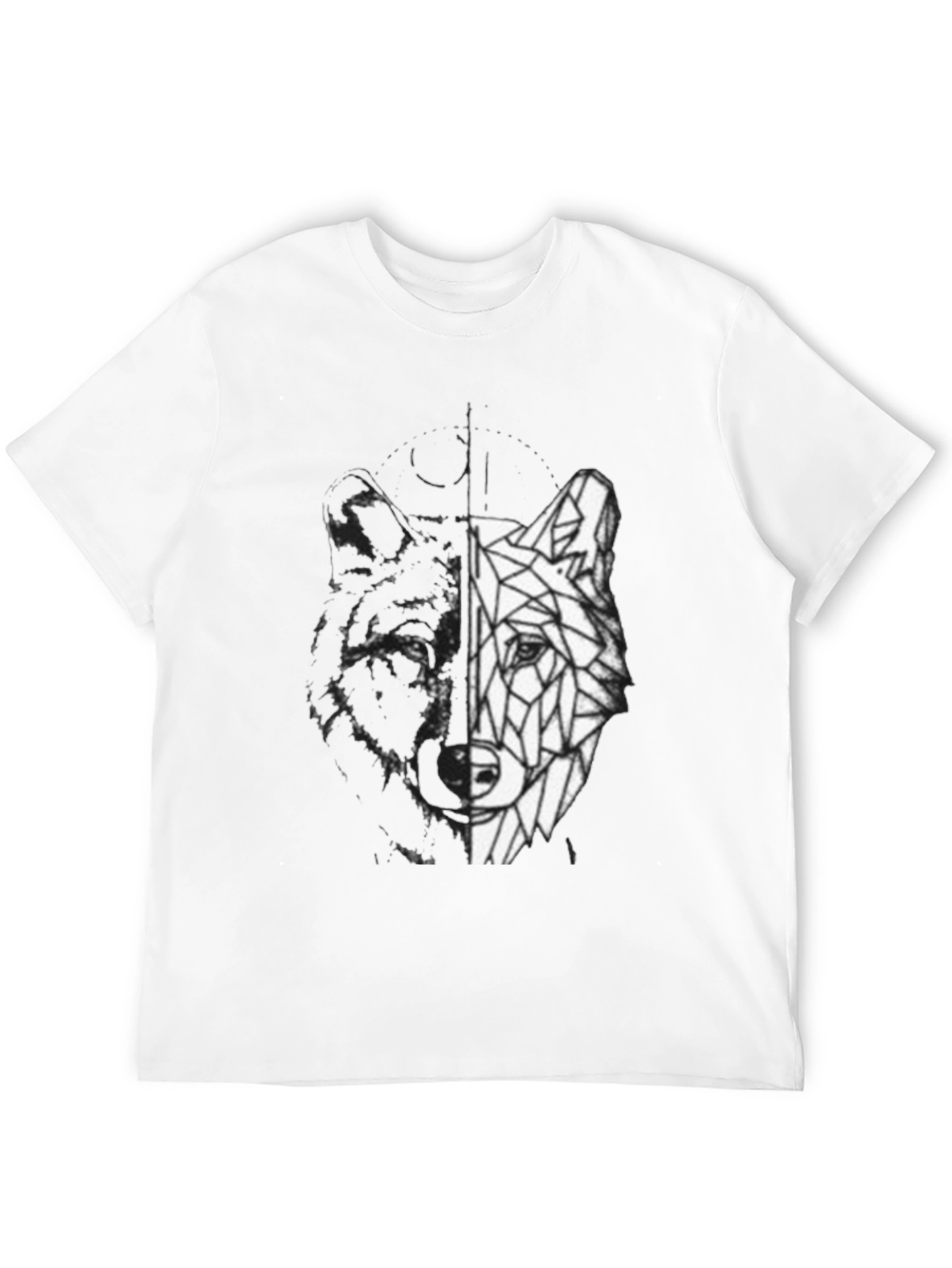 Geometric Wolf Graphic Print Black T-Shirt