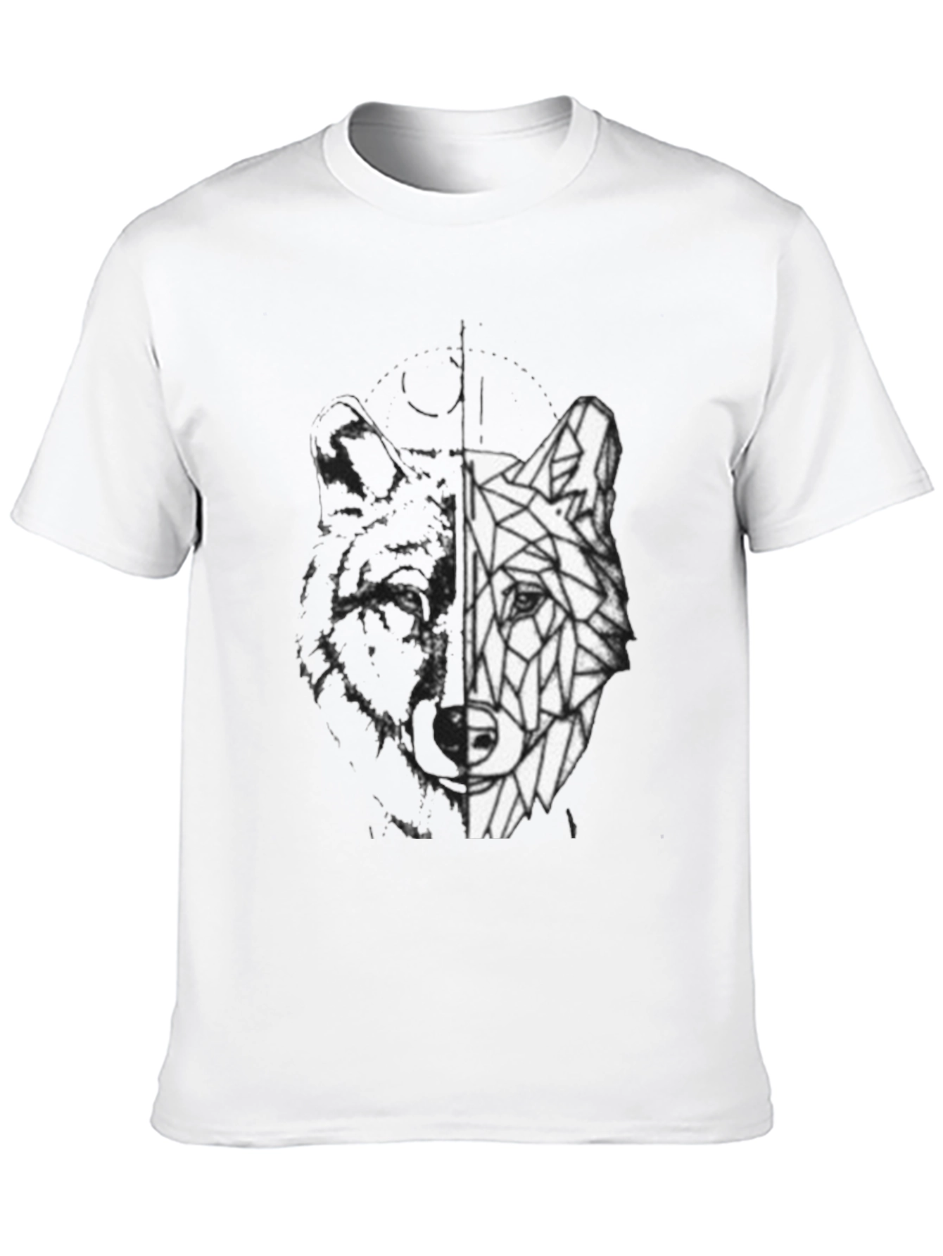 Geometric Wolf Graphic Print Black T-Shirt
