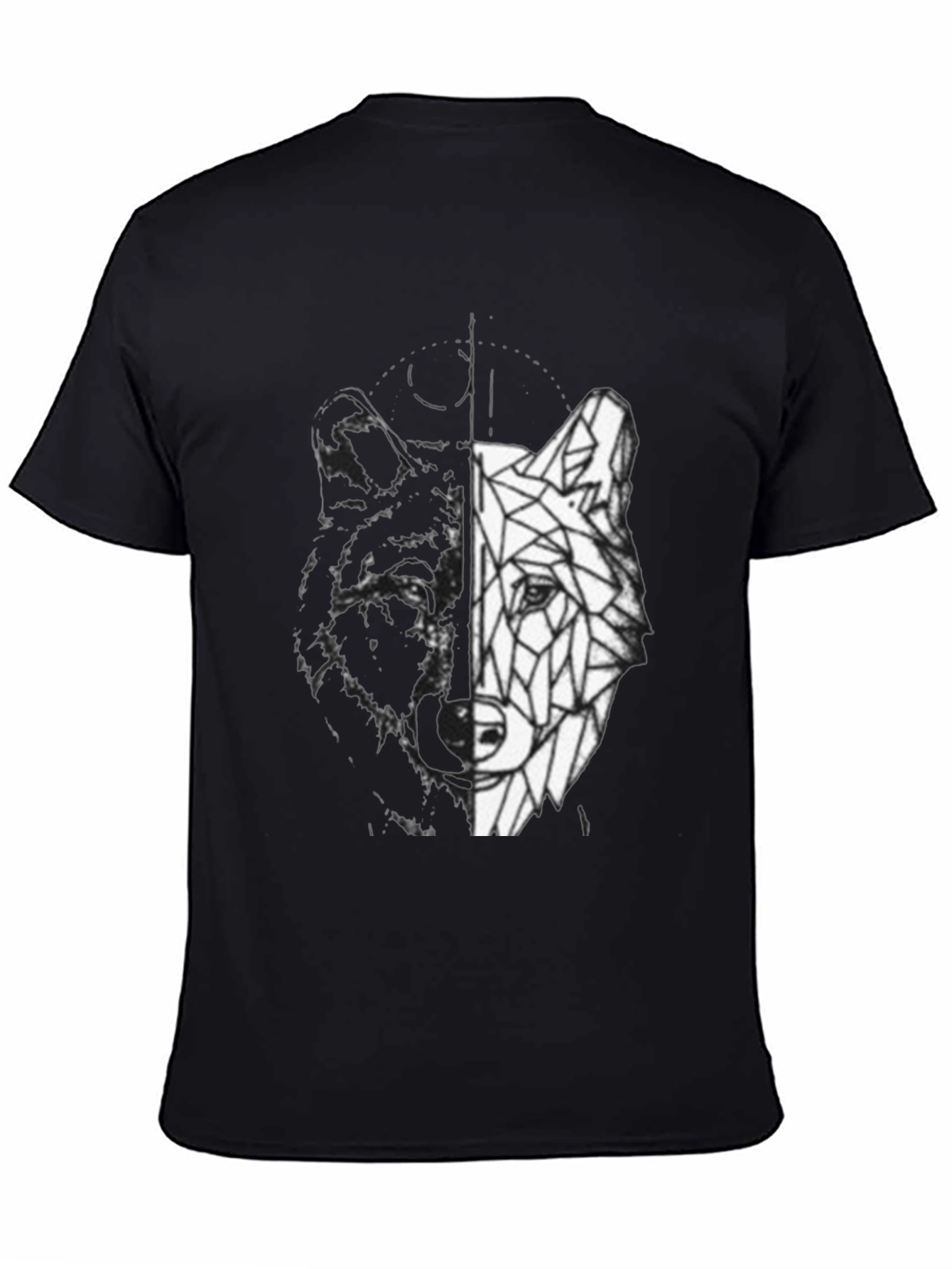 Geometric Wolf Graphic Print Black T-Shirt