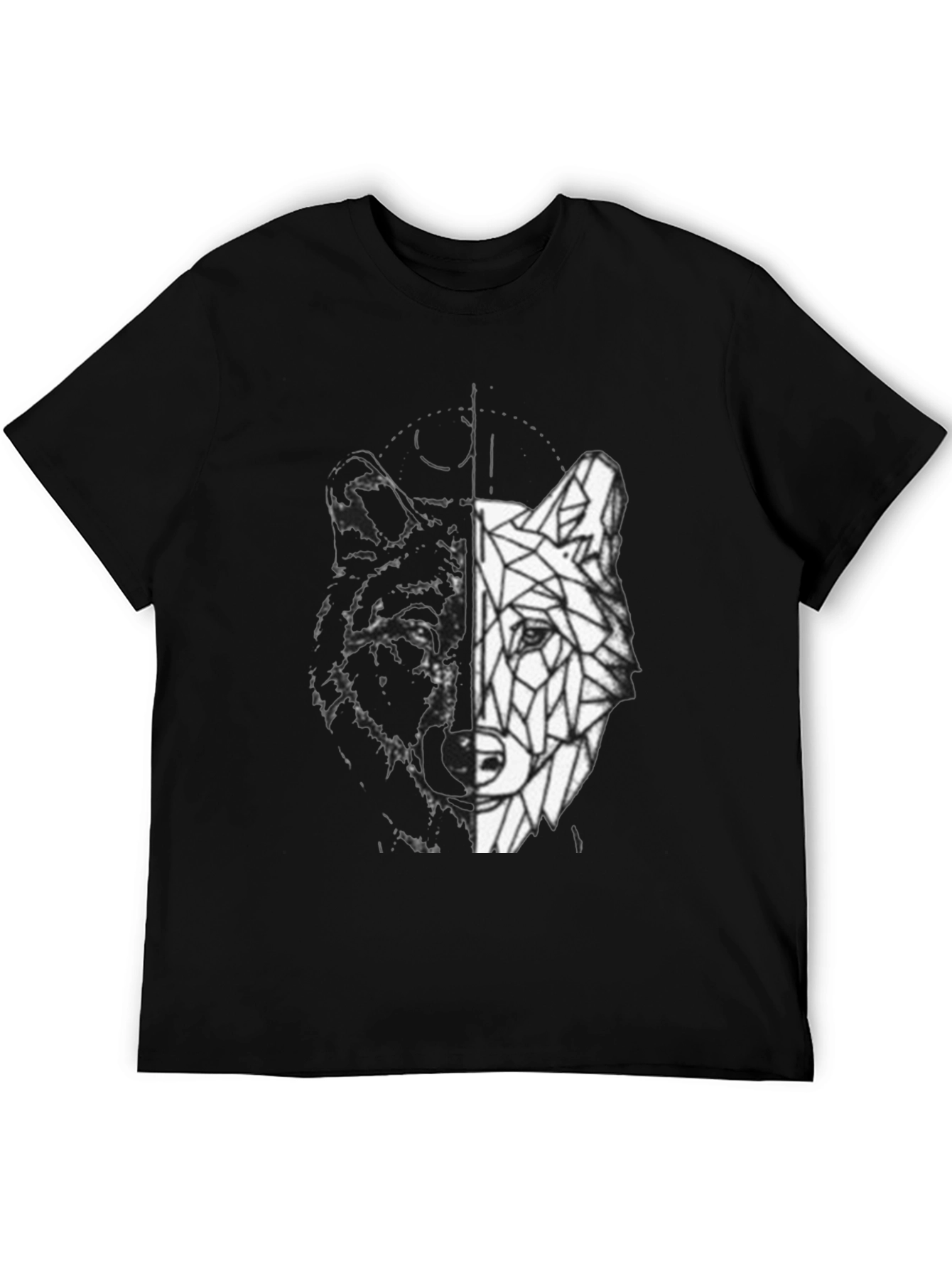 Geometric Wolf Graphic Print Black T-Shirt
