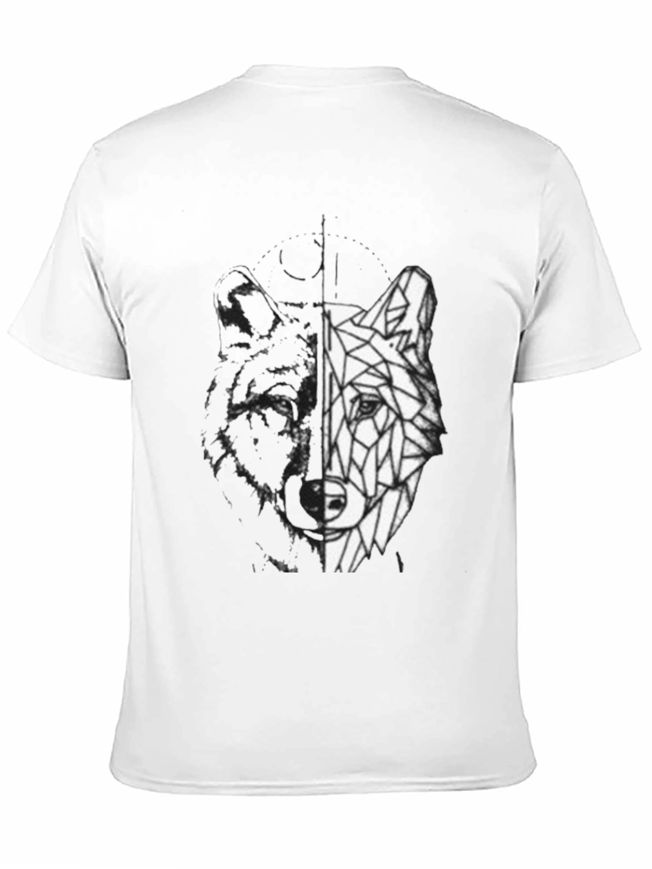 Geometric Wolf Graphic Print Black T-Shirt