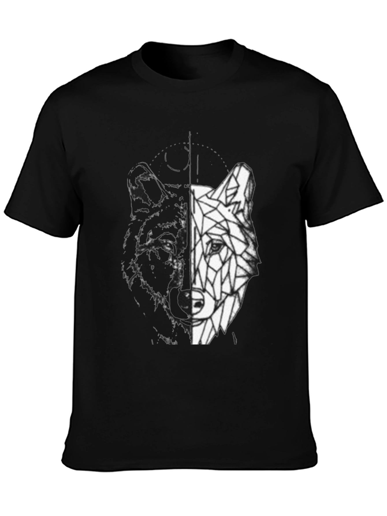 Geometric Wolf Graphic Print Black T-Shirt
