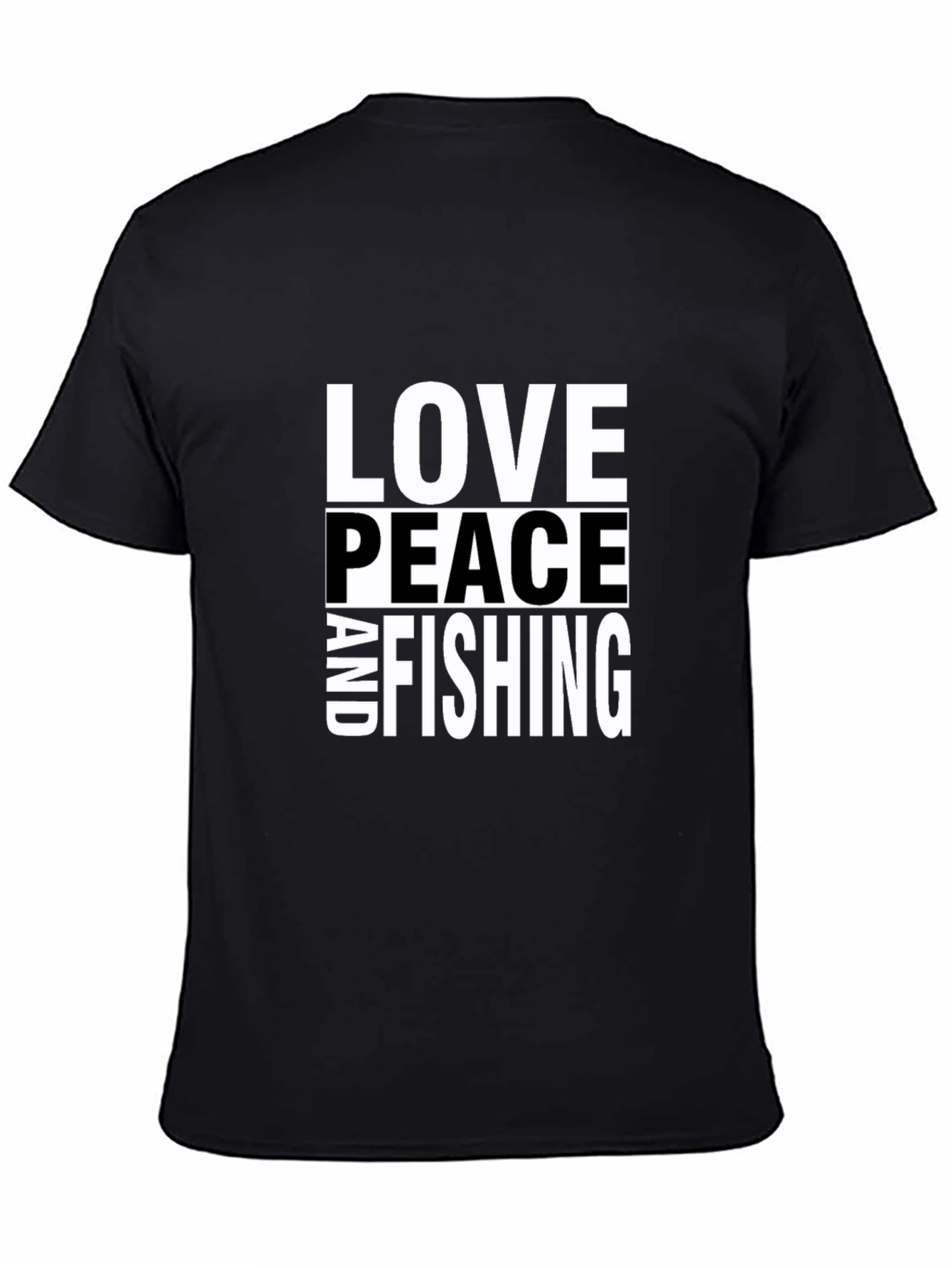 Love Peace and Fishing T-Shirt - Black Cotton