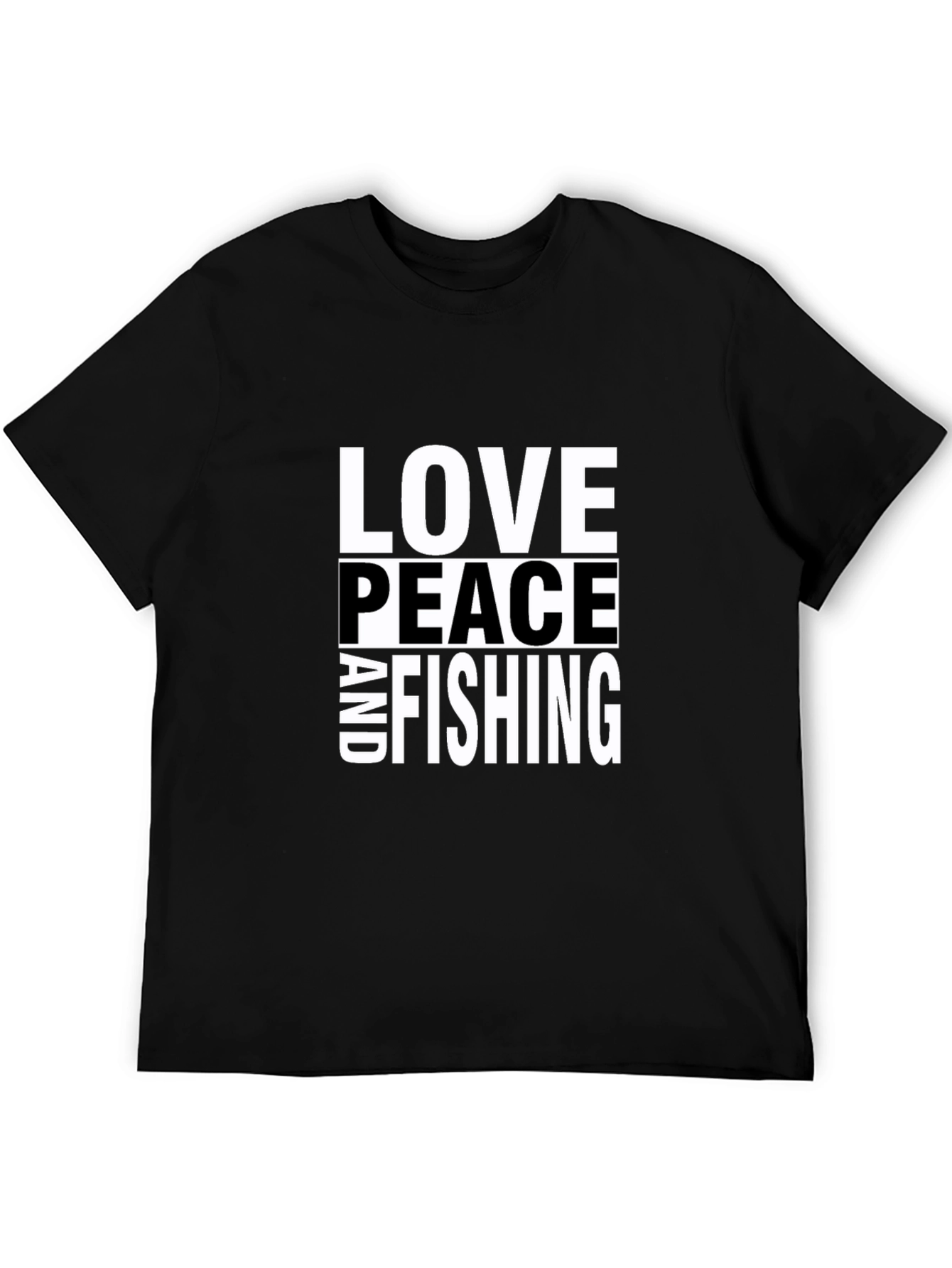 Love Peace and Fishing T-Shirt - Black Cotton