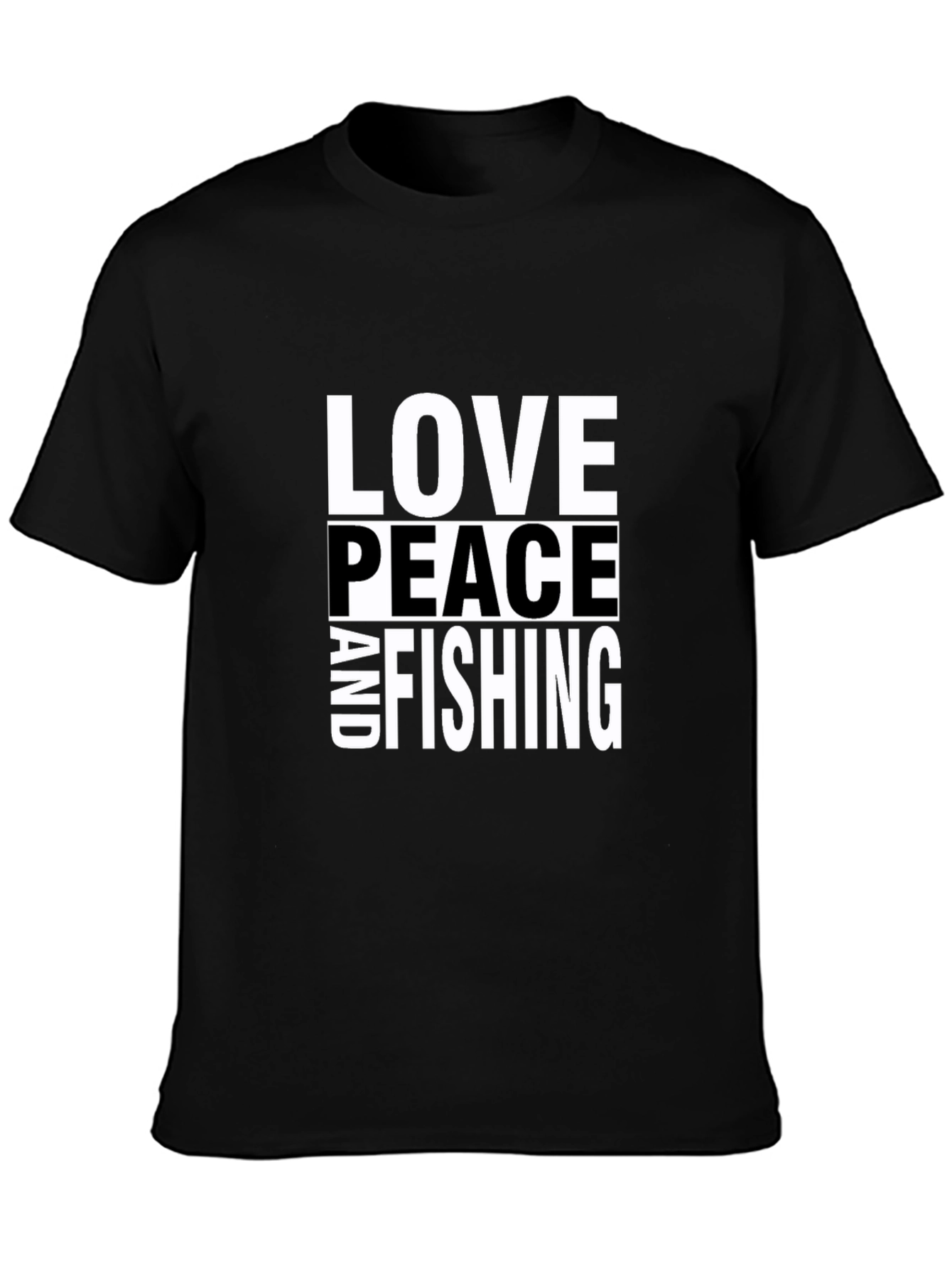 Love Peace and Fishing T-Shirt - Black Cotton