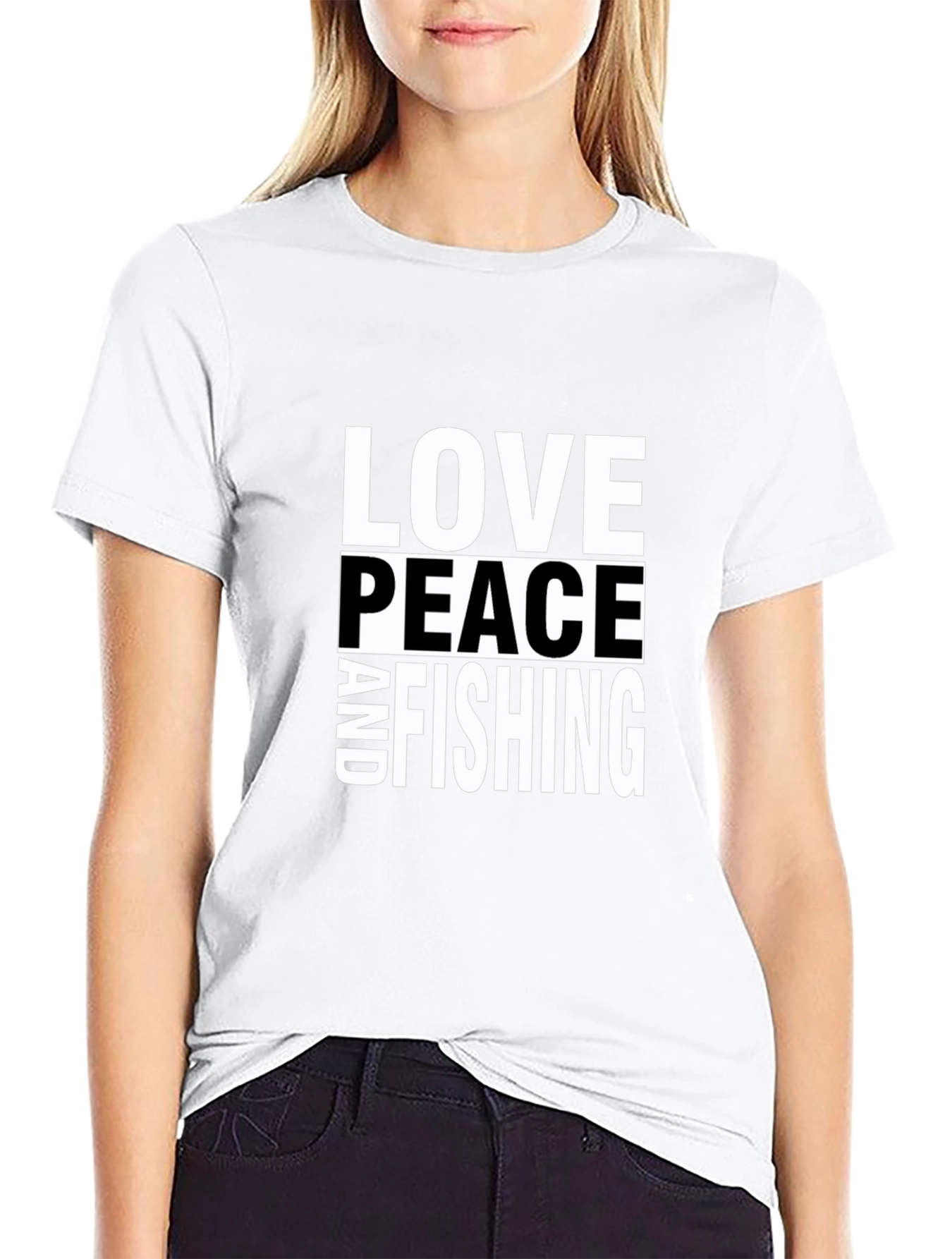Love Peace and Fishing T-Shirt - Black Cotton