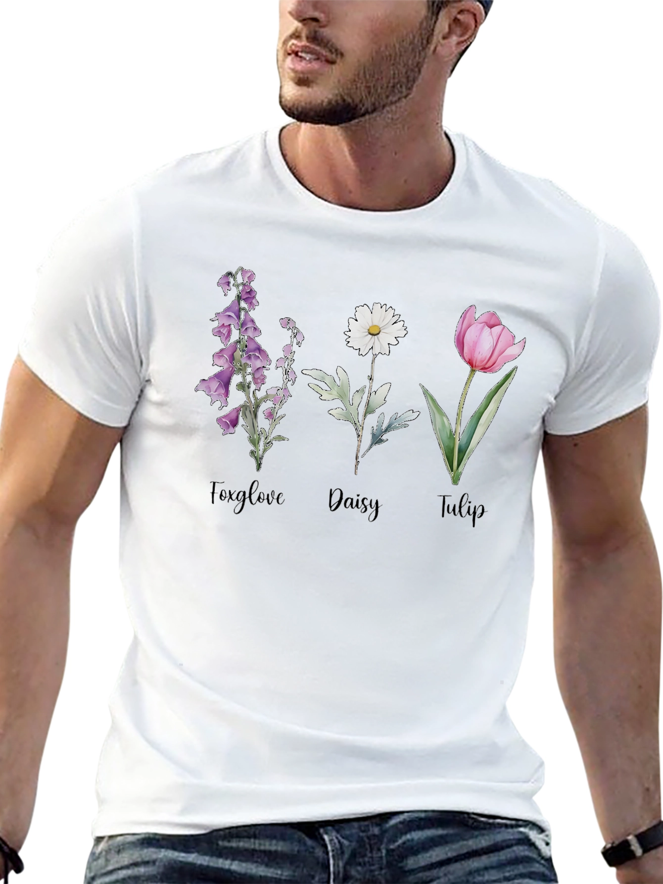 Floral T-Shirt: Foxglove Daisy Tulip Graphic Tee