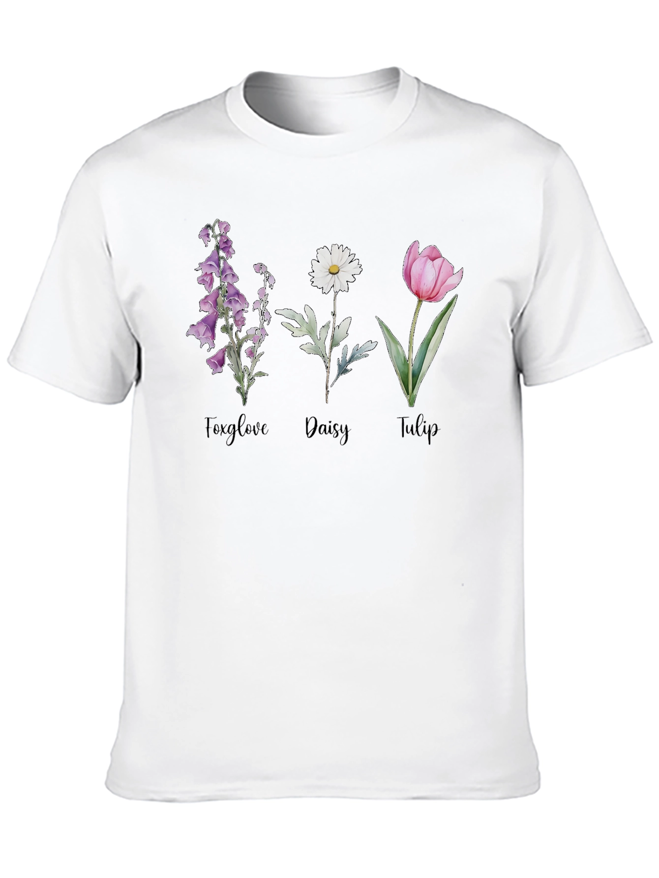 Floral T-Shirt: Foxglove Daisy Tulip Graphic Tee