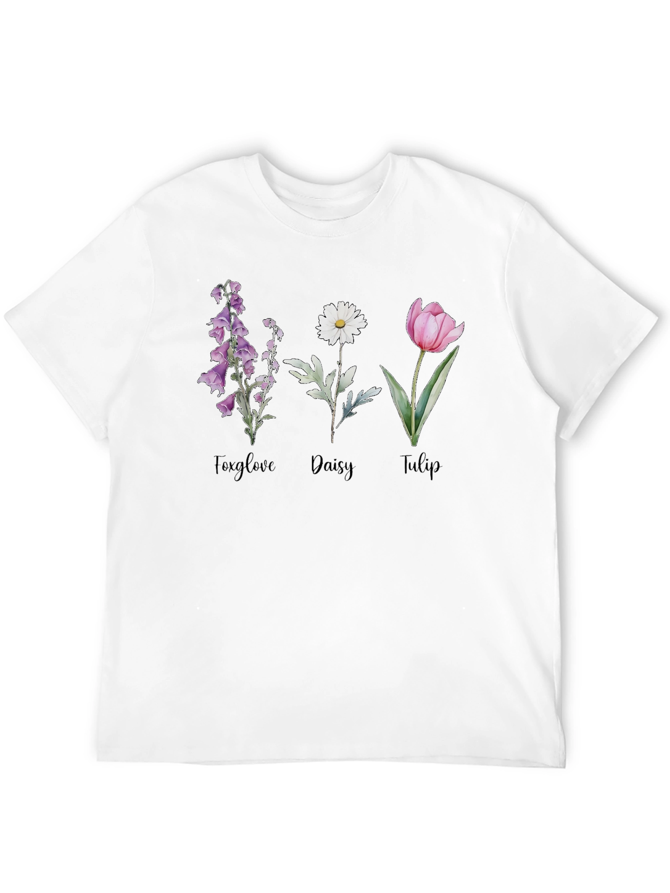 Floral T-Shirt: Foxglove Daisy Tulip Graphic Tee