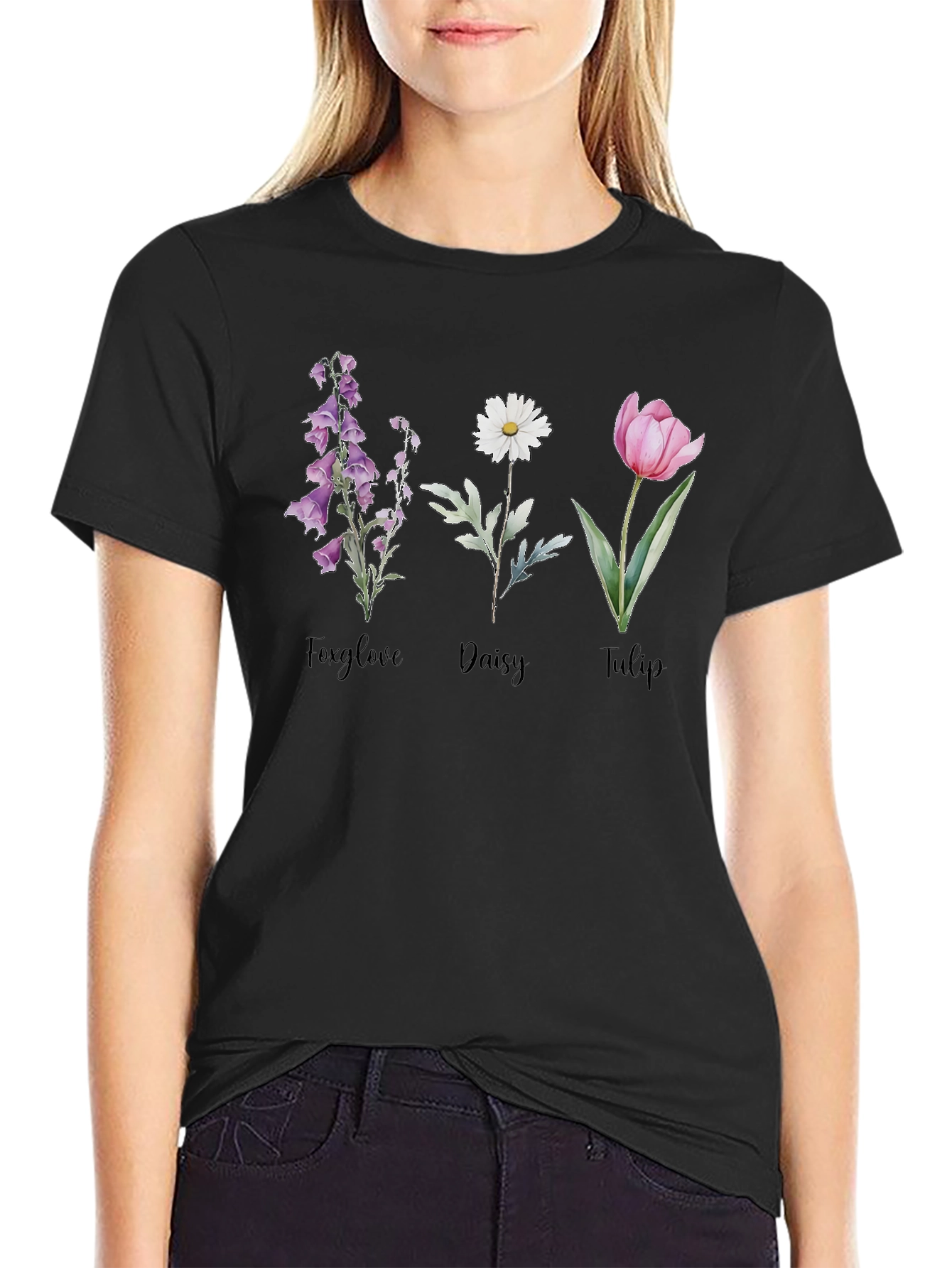 Floral T-Shirt: Foxglove Daisy Tulip Graphic Tee