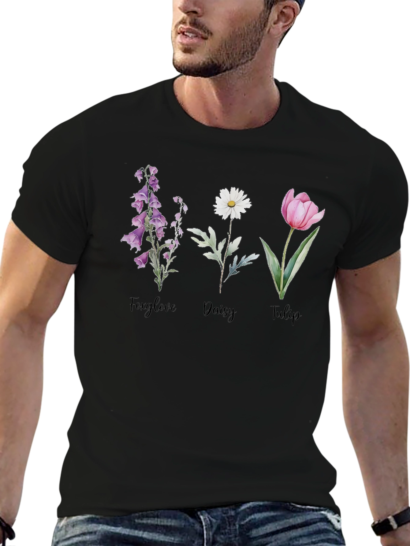 Floral T-Shirt: Foxglove Daisy Tulip Graphic Tee
