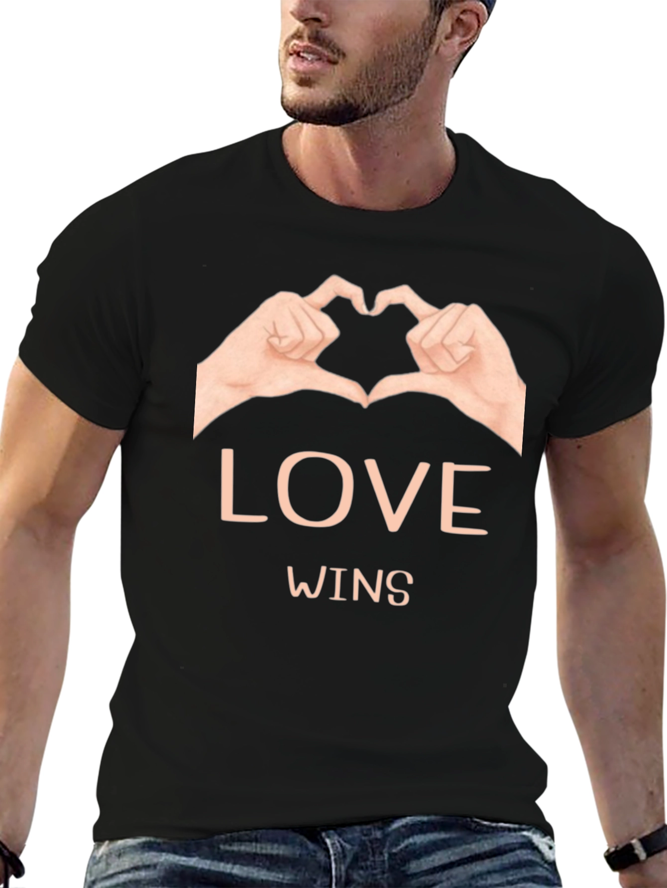 Love Wins Graphic Tee - Black Cotton Casual Shirt