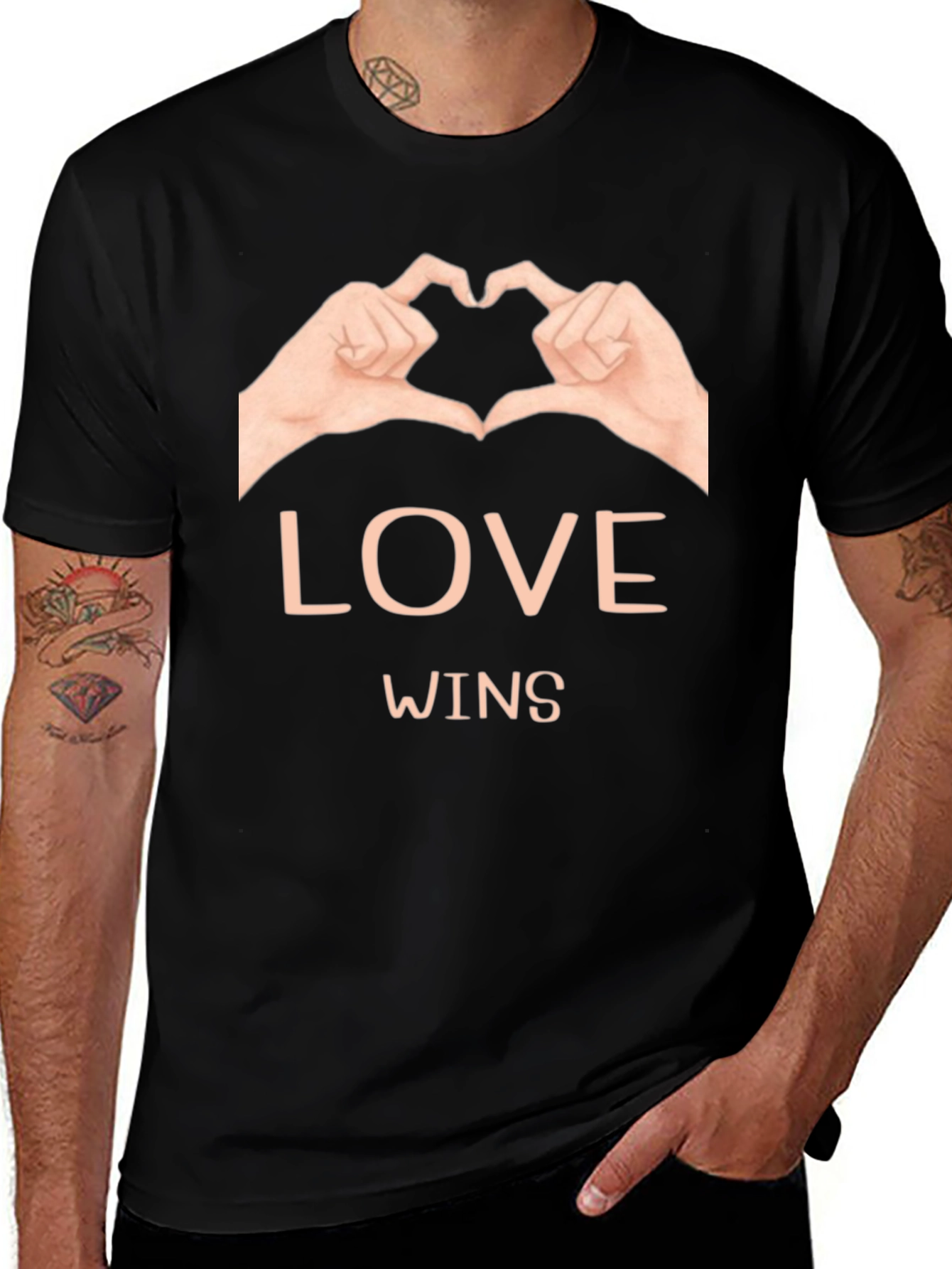 Love Wins Graphic Tee - Black Cotton Casual Shirt