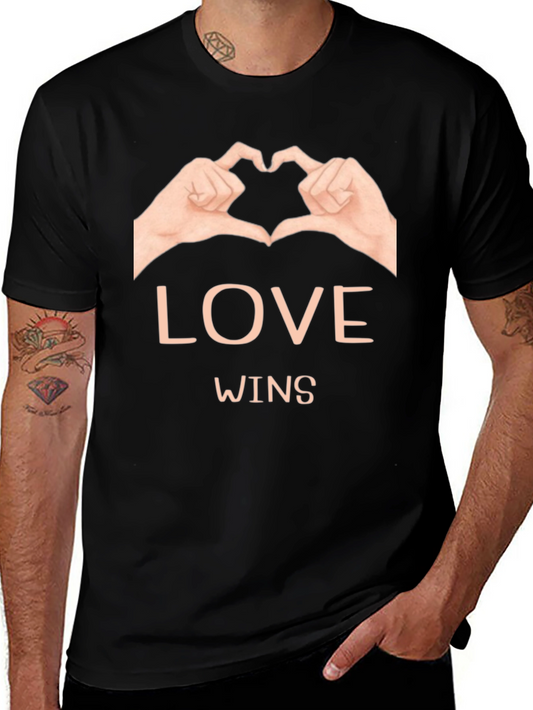 Love Wins Graphic Tee - Black Cotton Casual Shirt