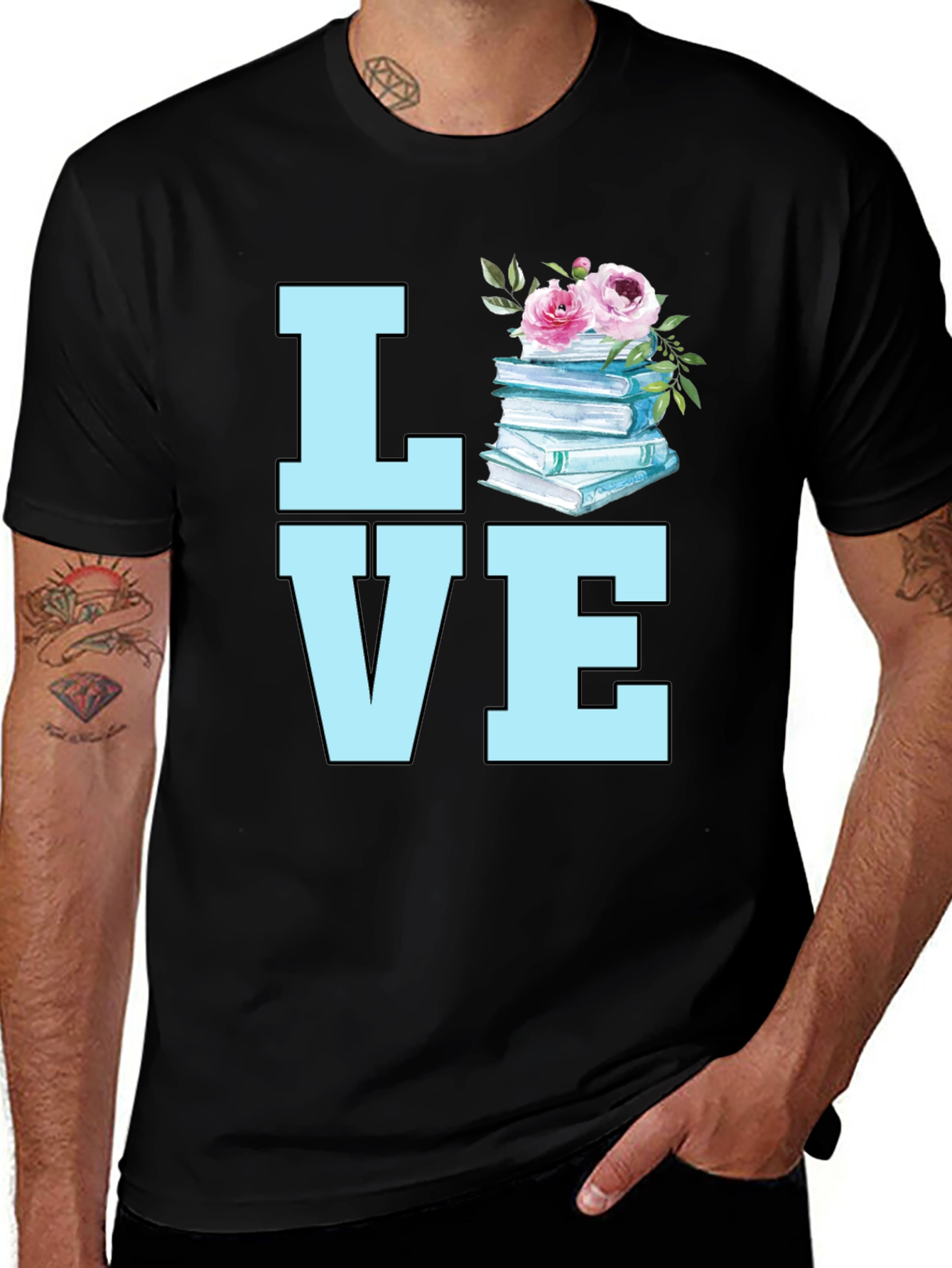 Book Lover T-Shirt - Floral Book Stack Tee