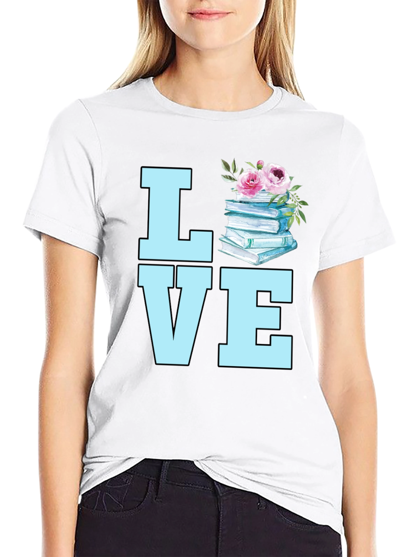 Book Lover T-Shirt - Floral Book Stack Tee