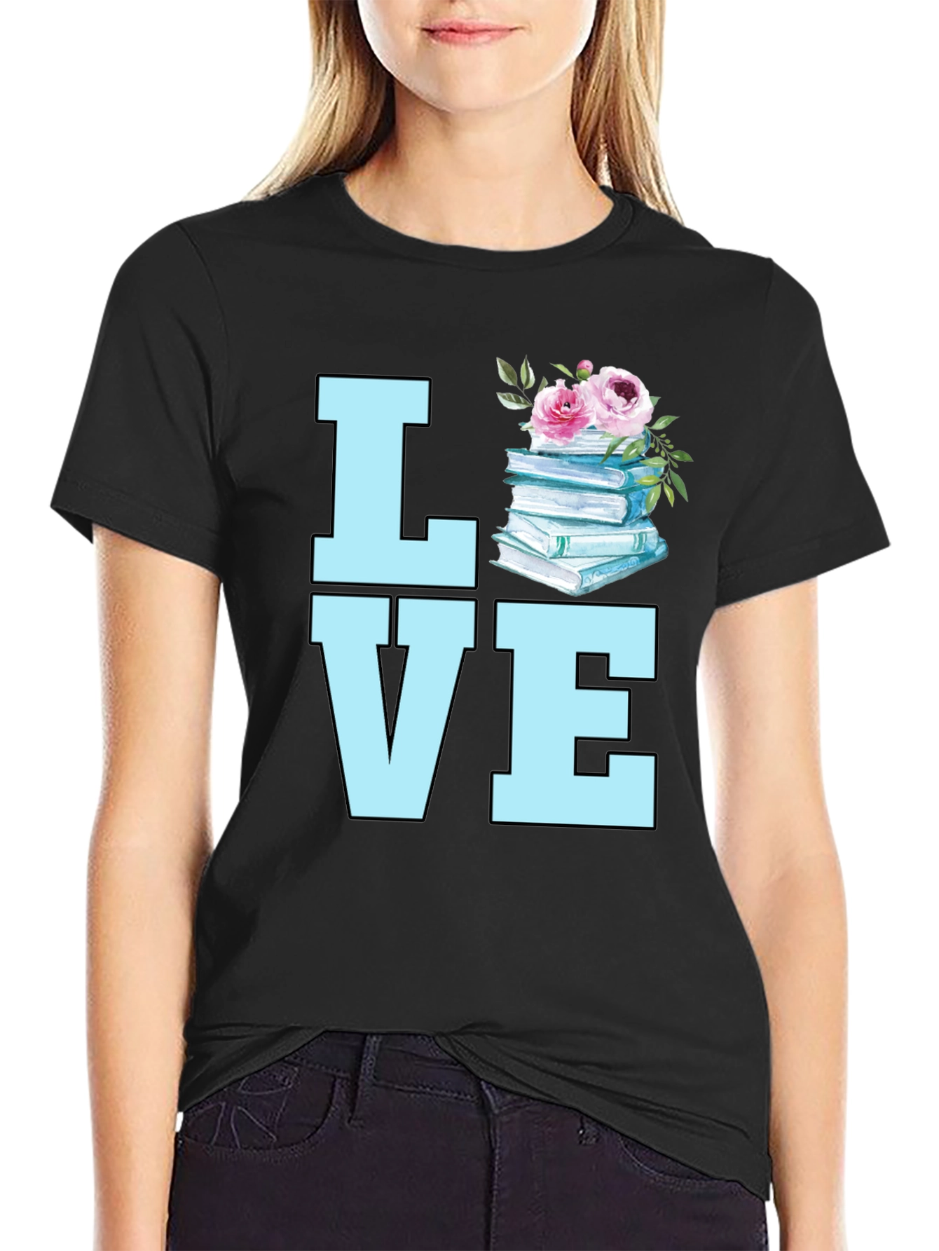 Book Lover T-Shirt - Floral Book Stack Tee