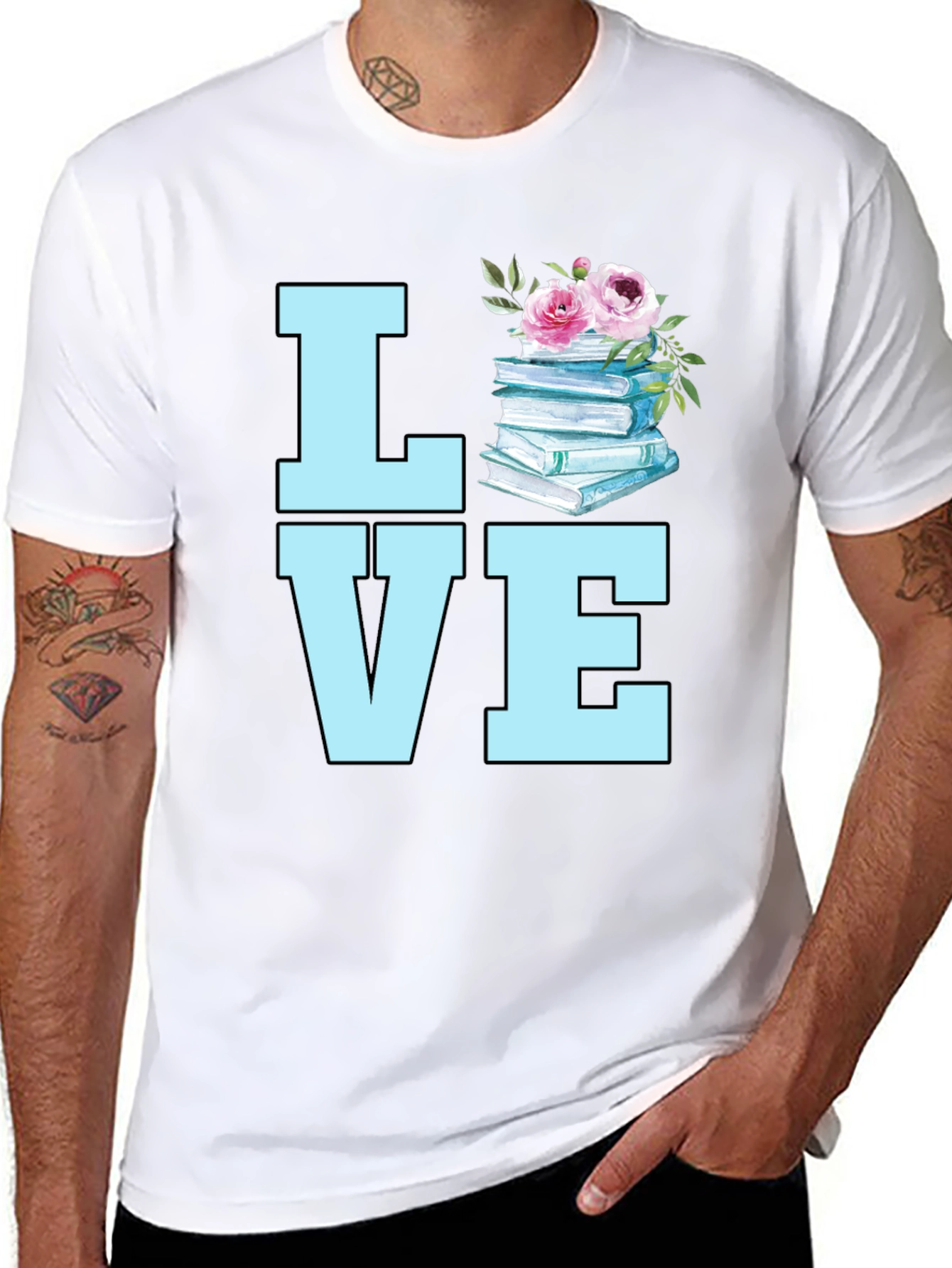 Book Lover T-Shirt - Floral Book Stack Tee