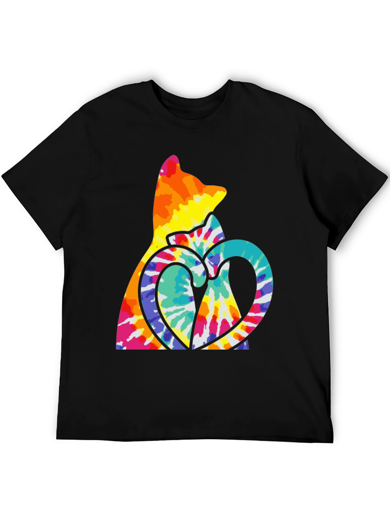 Tie Dye Cat & Heart Graphic T-Shirt