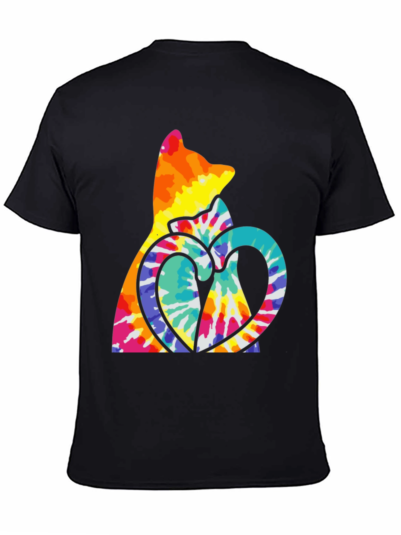 Tie Dye Cat & Heart Graphic T-Shirt