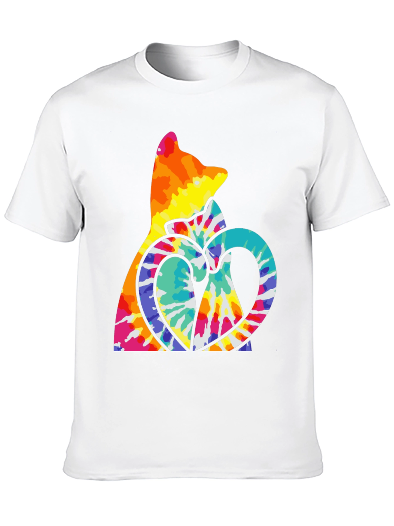 Tie Dye Cat & Heart Graphic T-Shirt