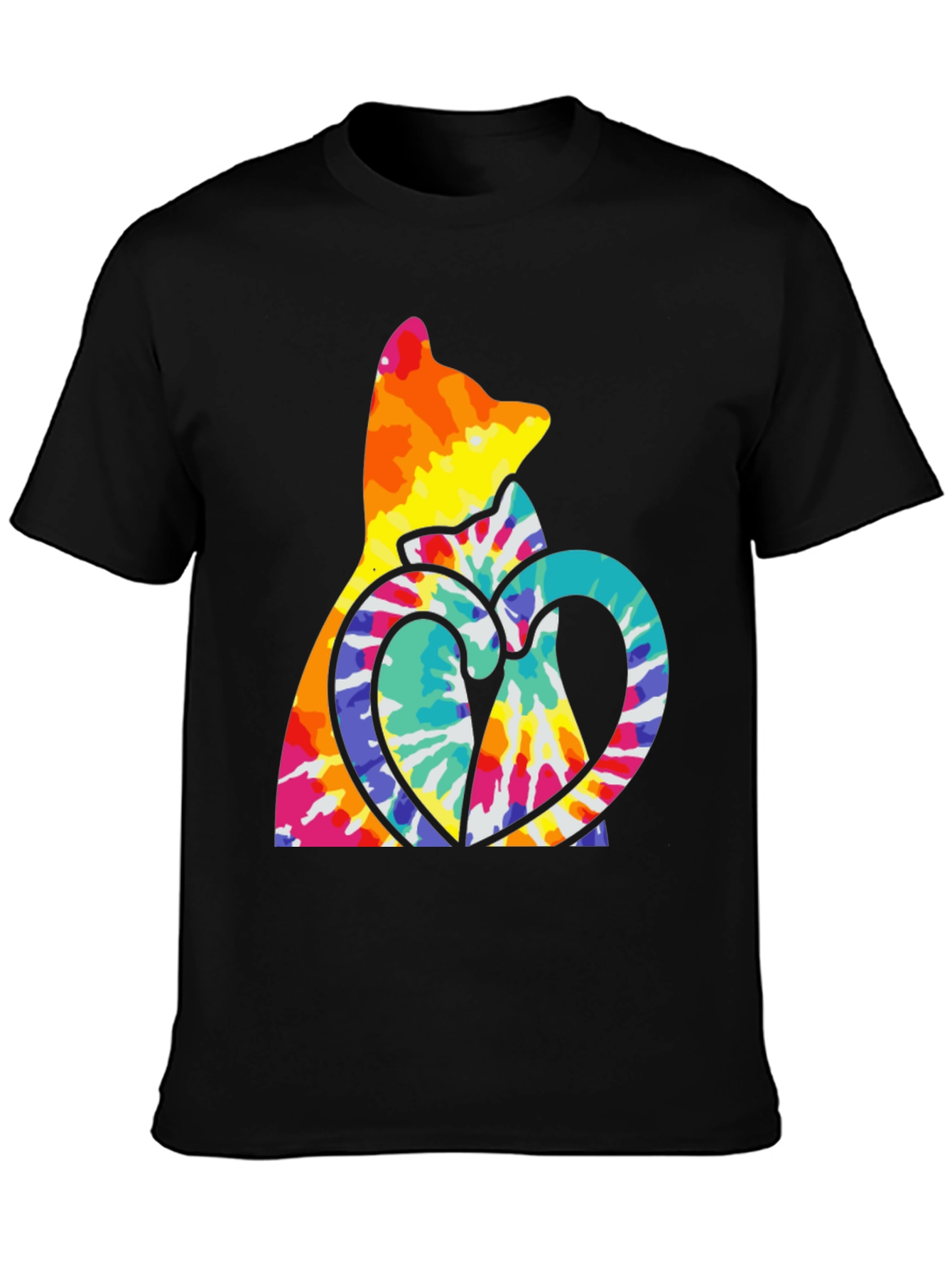 Tie Dye Cat & Heart Graphic T-Shirt