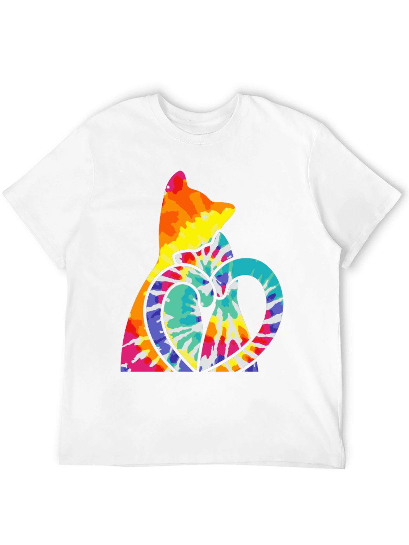Tie Dye Cat & Heart Graphic T-Shirt