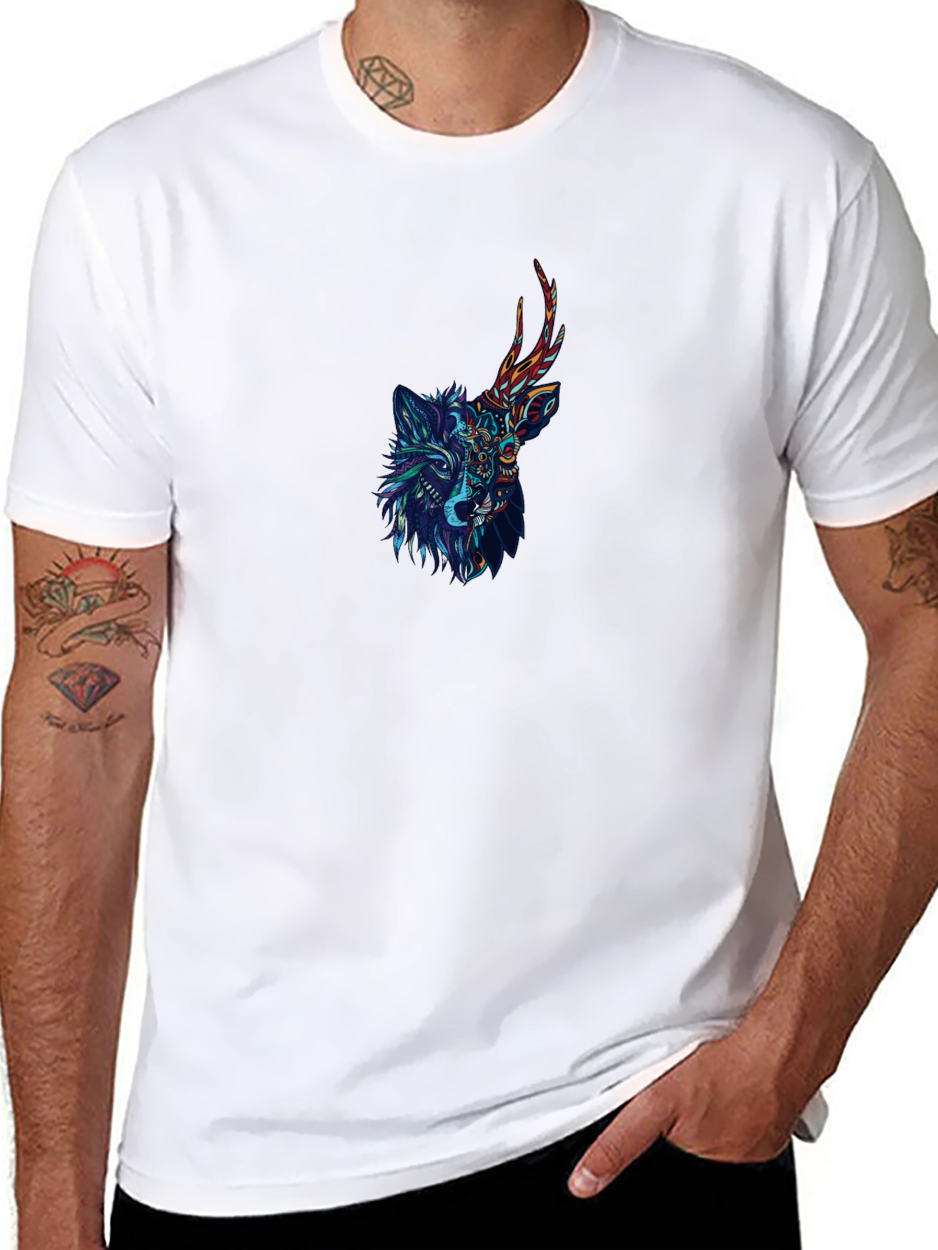 Wolf Deer Fusion Graphic Tee - Unique Design