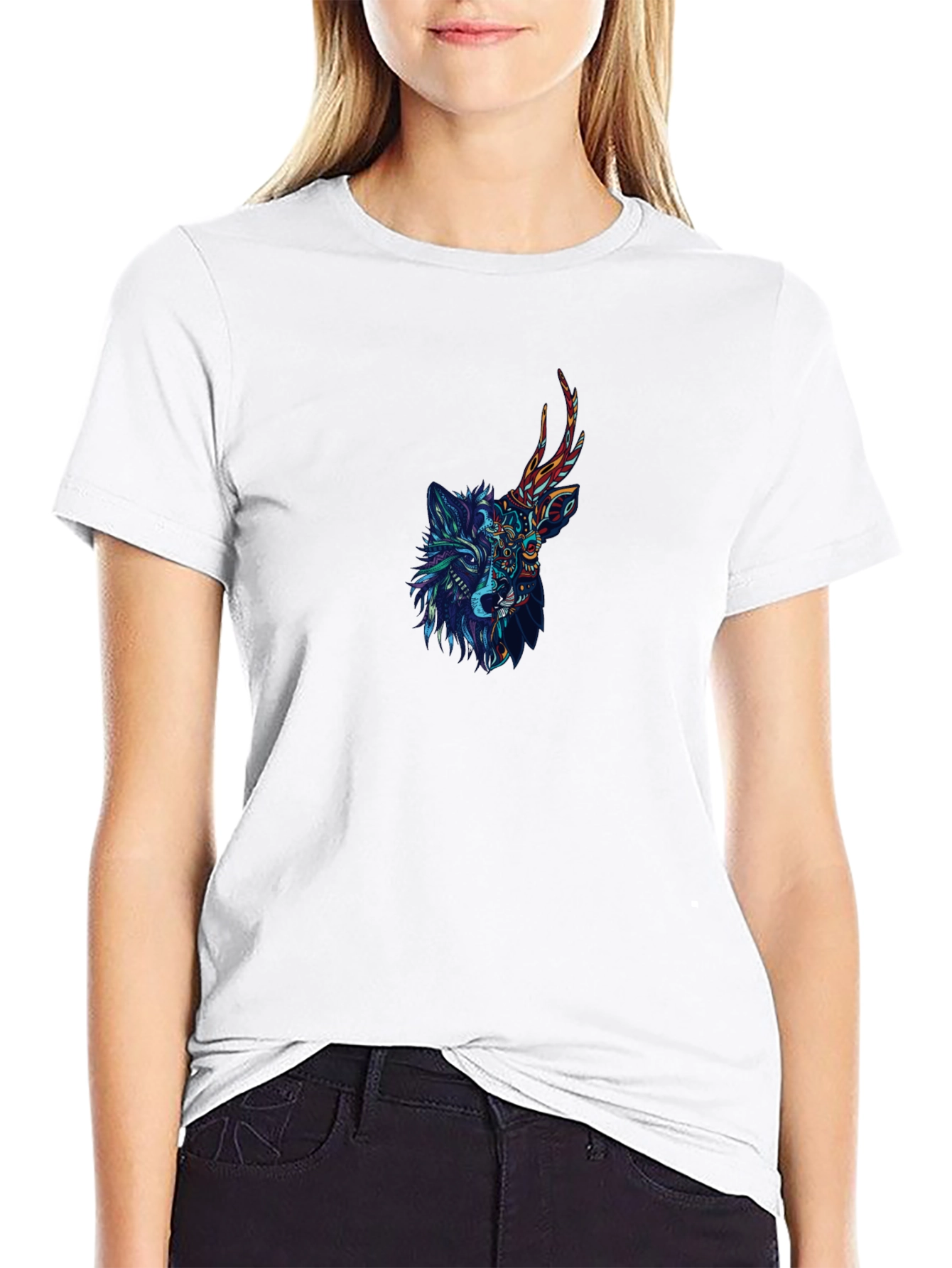 Wolf Deer Fusion Graphic Tee - Unique Design