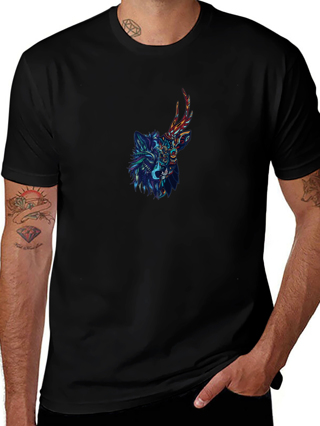Wolf Deer Fusion Graphic Tee - Unique Design