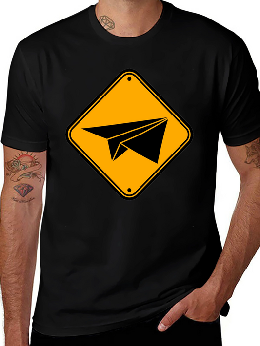 Paper Airplane Sign Graphic T-Shirt - Black