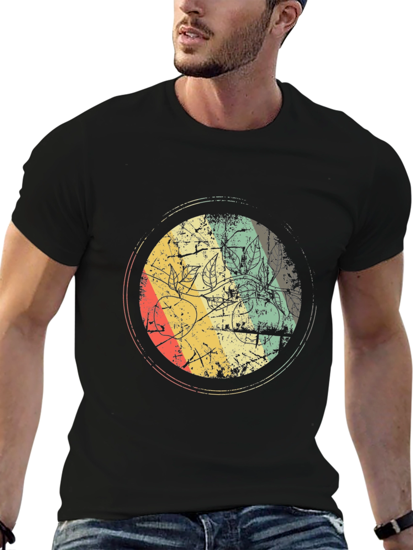 Retro Graphic Print Black T-Shirt