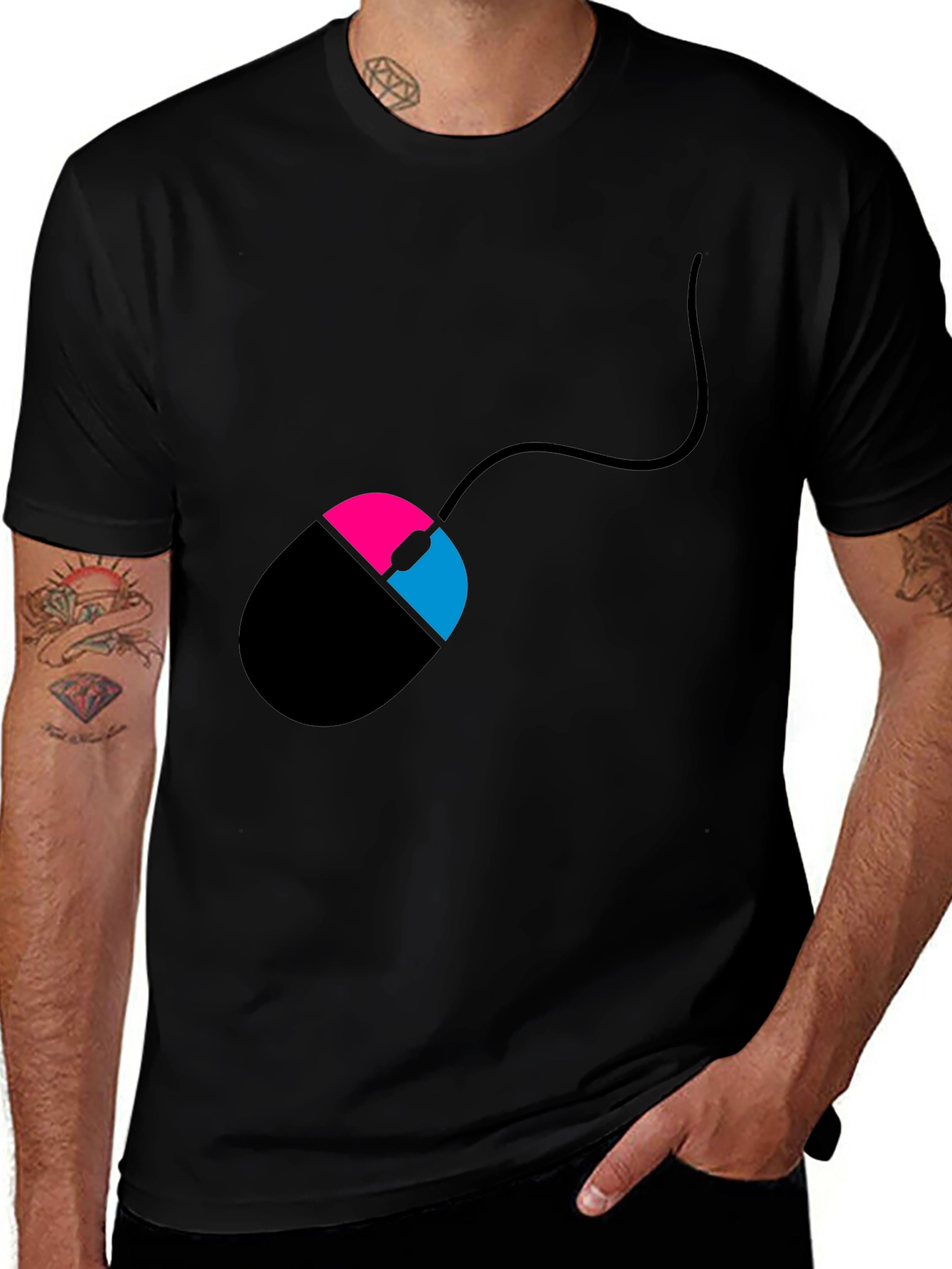 Mens Black T-Shirt with Mouse Design