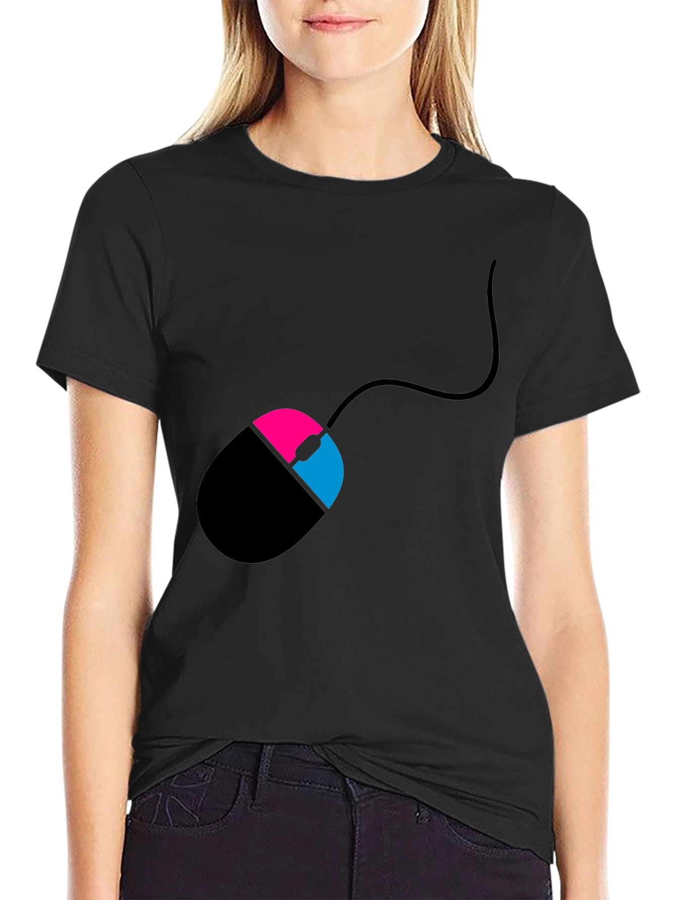 Mens Black T-Shirt with Mouse Design
