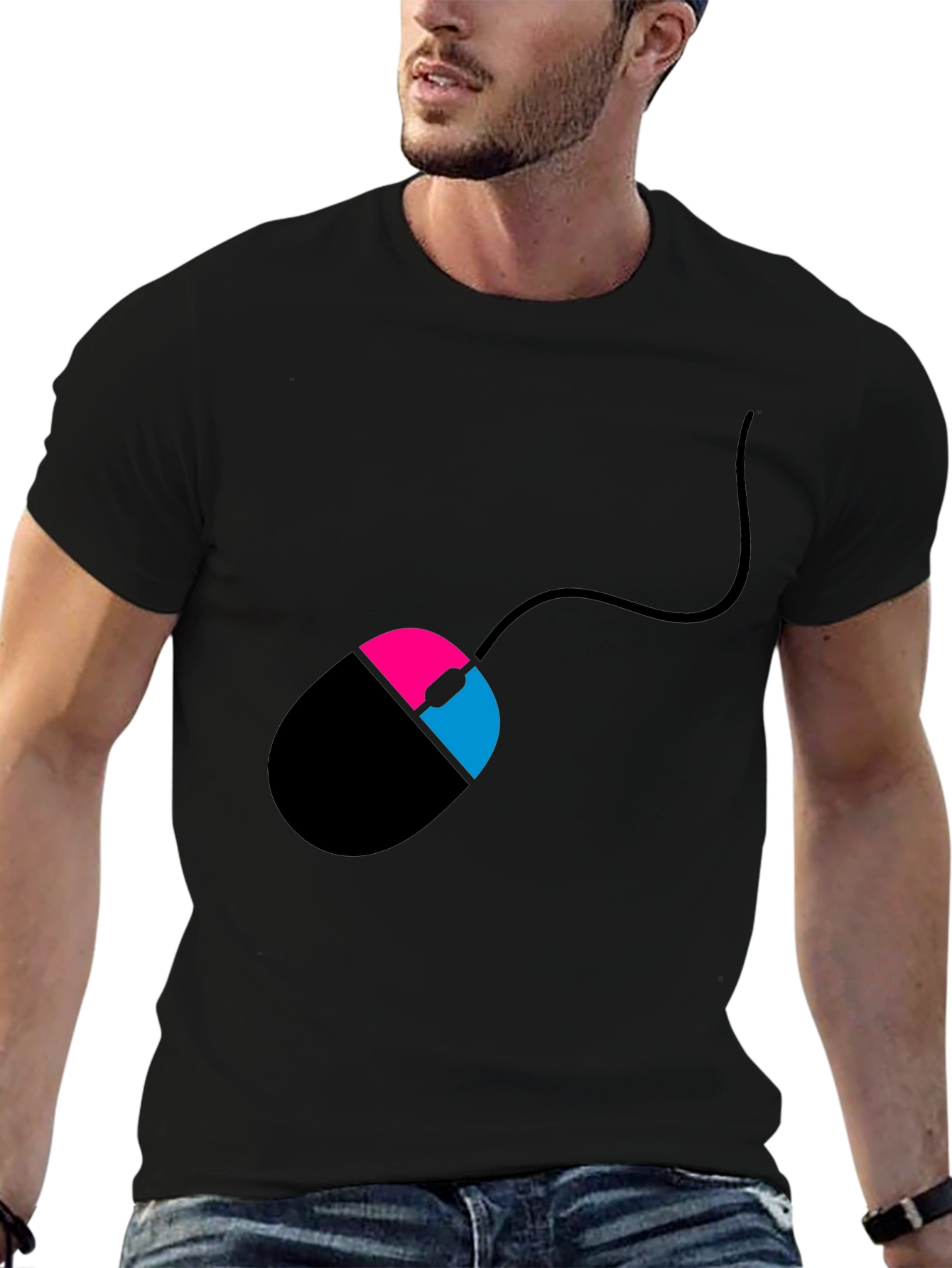 Mens Black T-Shirt with Mouse Design