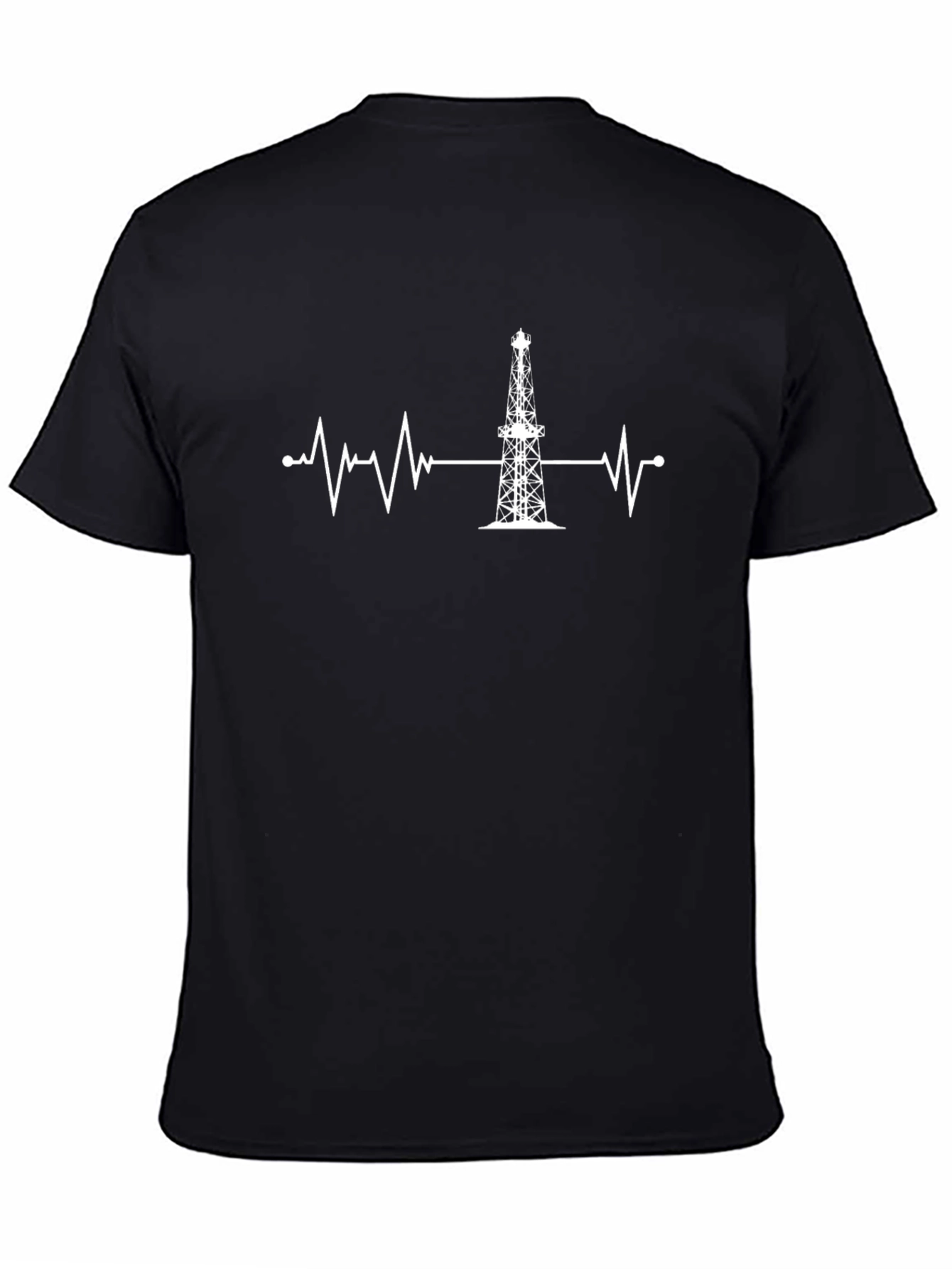 Oil Rig Heartbeat T-Shirt - Black Crew Neck