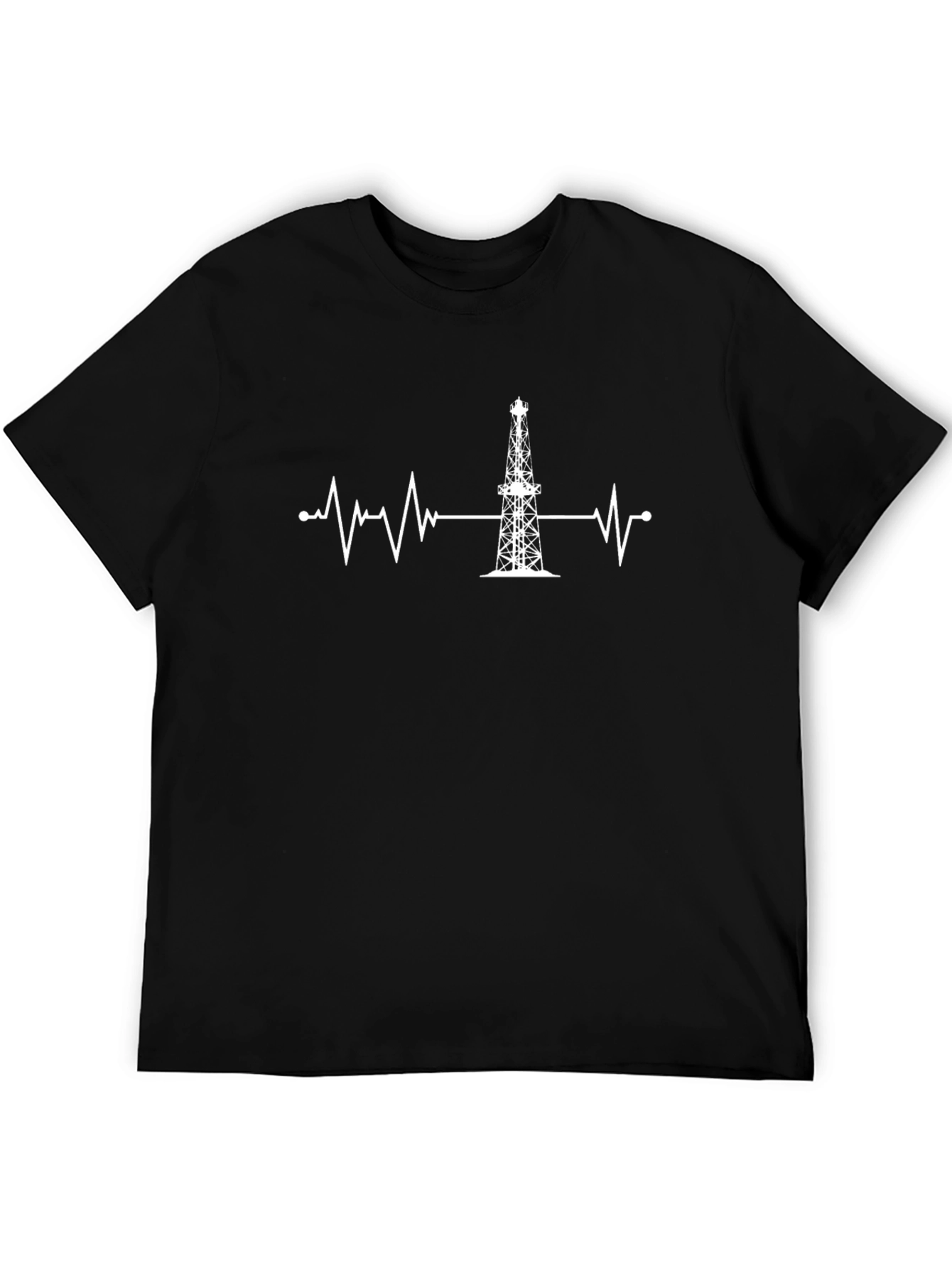 Oil Rig Heartbeat T-Shirt - Black Crew Neck