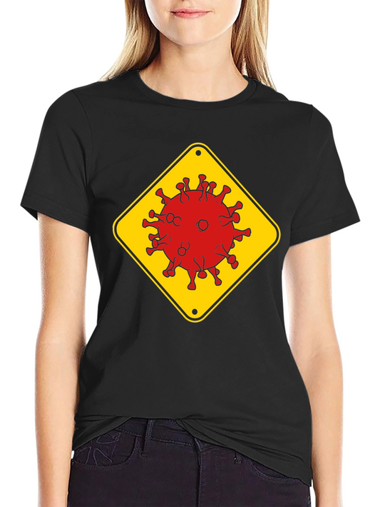 Caution Virus Graphic Tee - Black Cotton T-Shirt