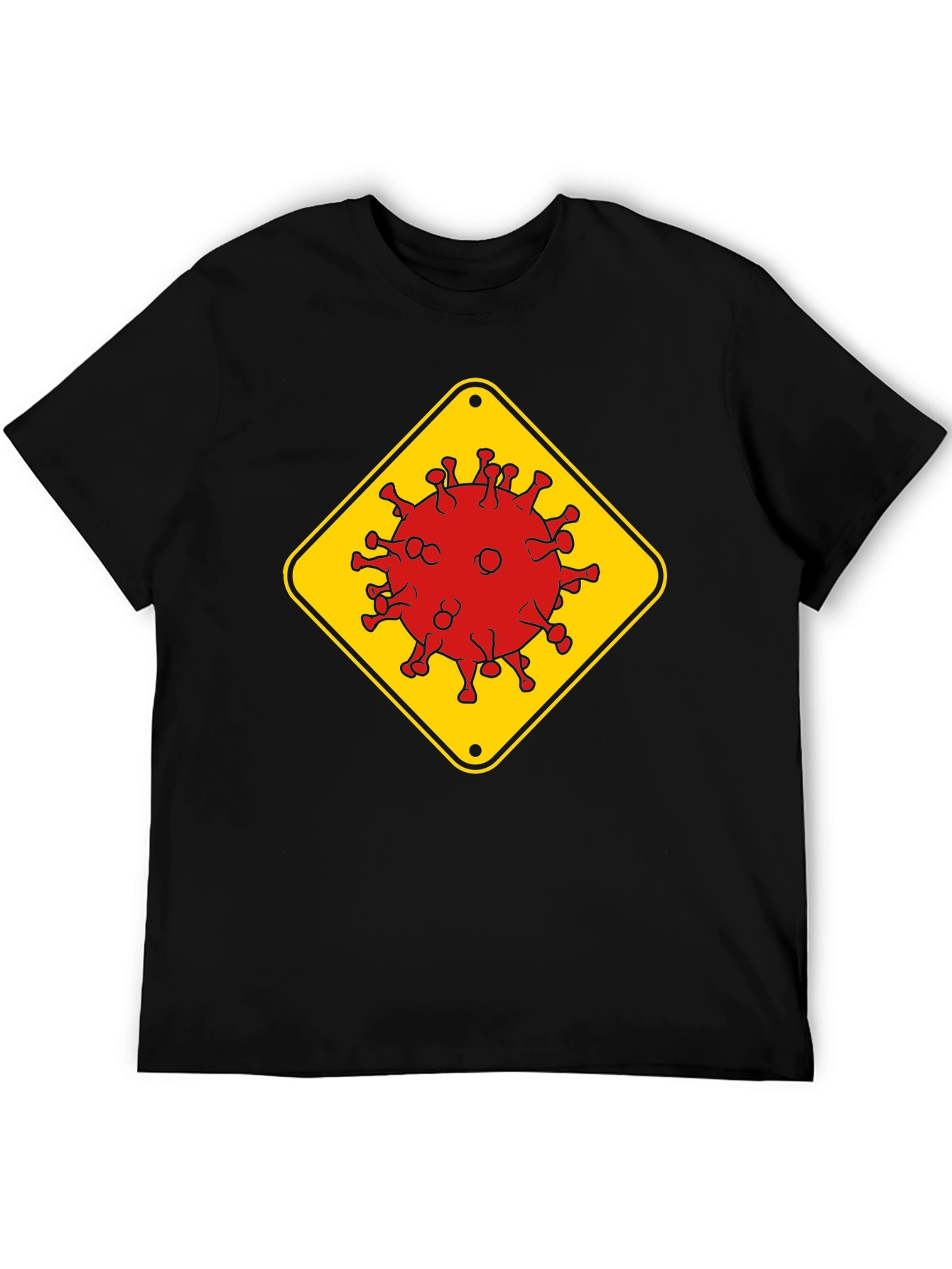 Caution Virus Graphic Tee - Black Cotton T-Shirt