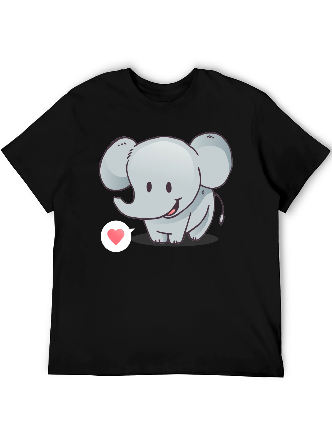 Cute Elephant with Heart T-Shirt - Black