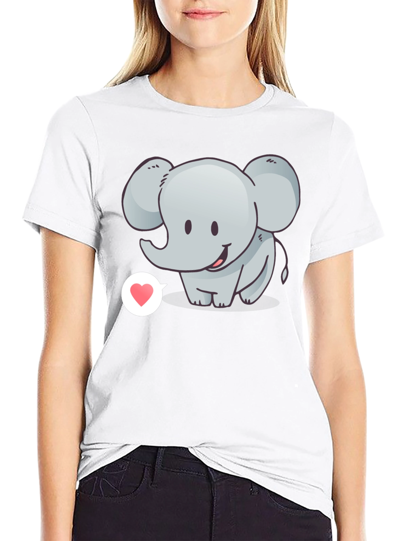 Cute Elephant with Heart T-Shirt - Black