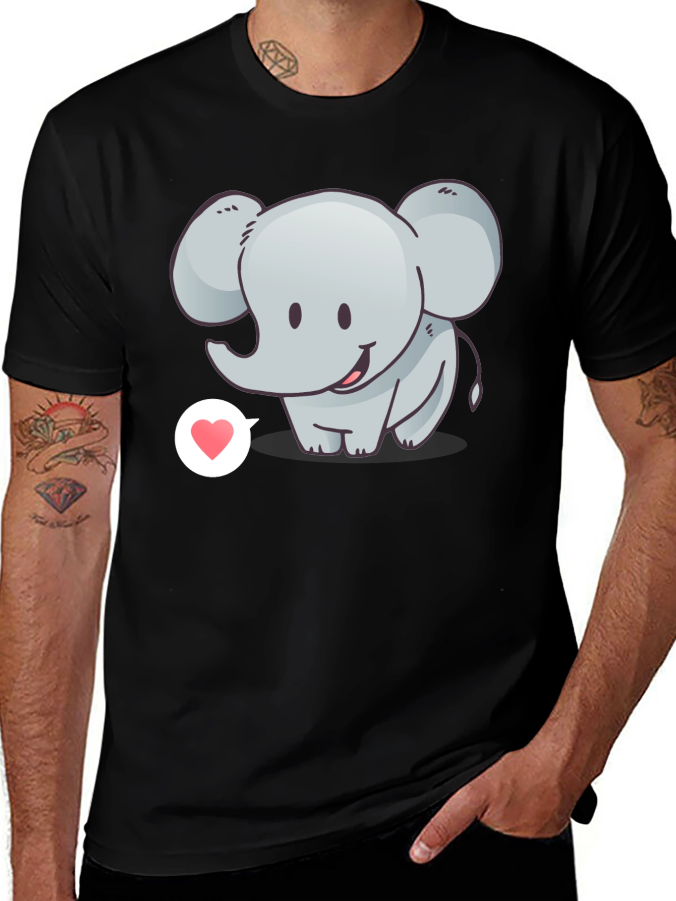 Cute Elephant with Heart T-Shirt - Black