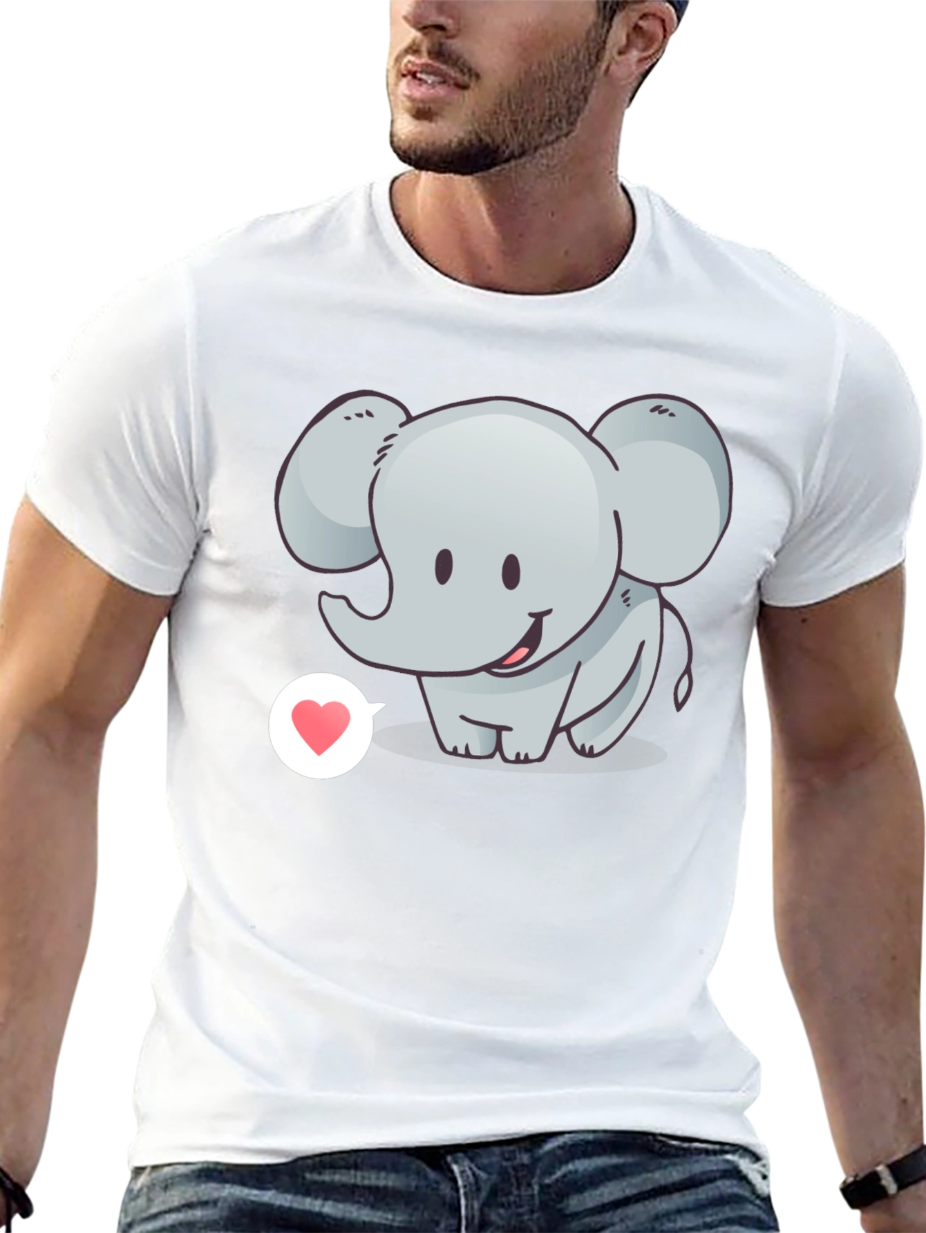 Cute Elephant with Heart T-Shirt - Black