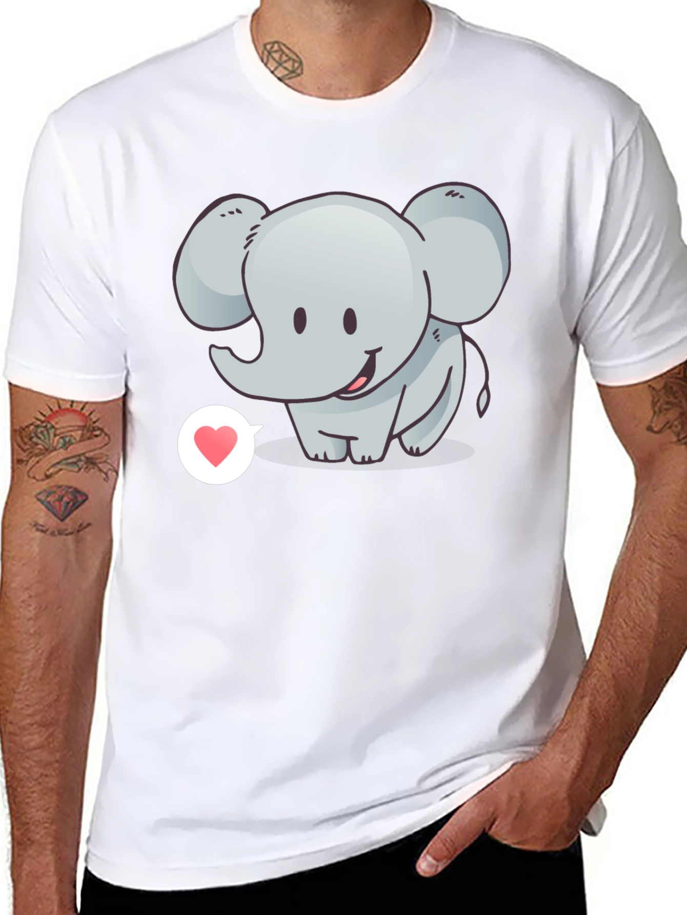 Cute Elephant with Heart T-Shirt - Black