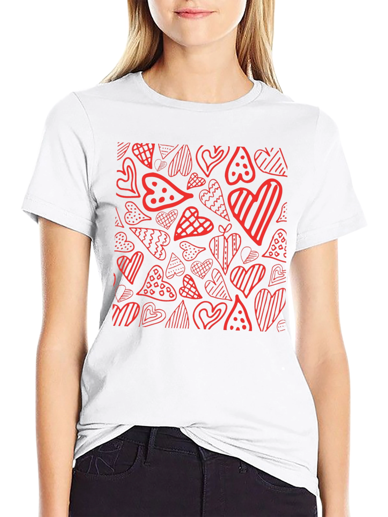 Heart Pattern Tee - Black Graphic T-Shirt