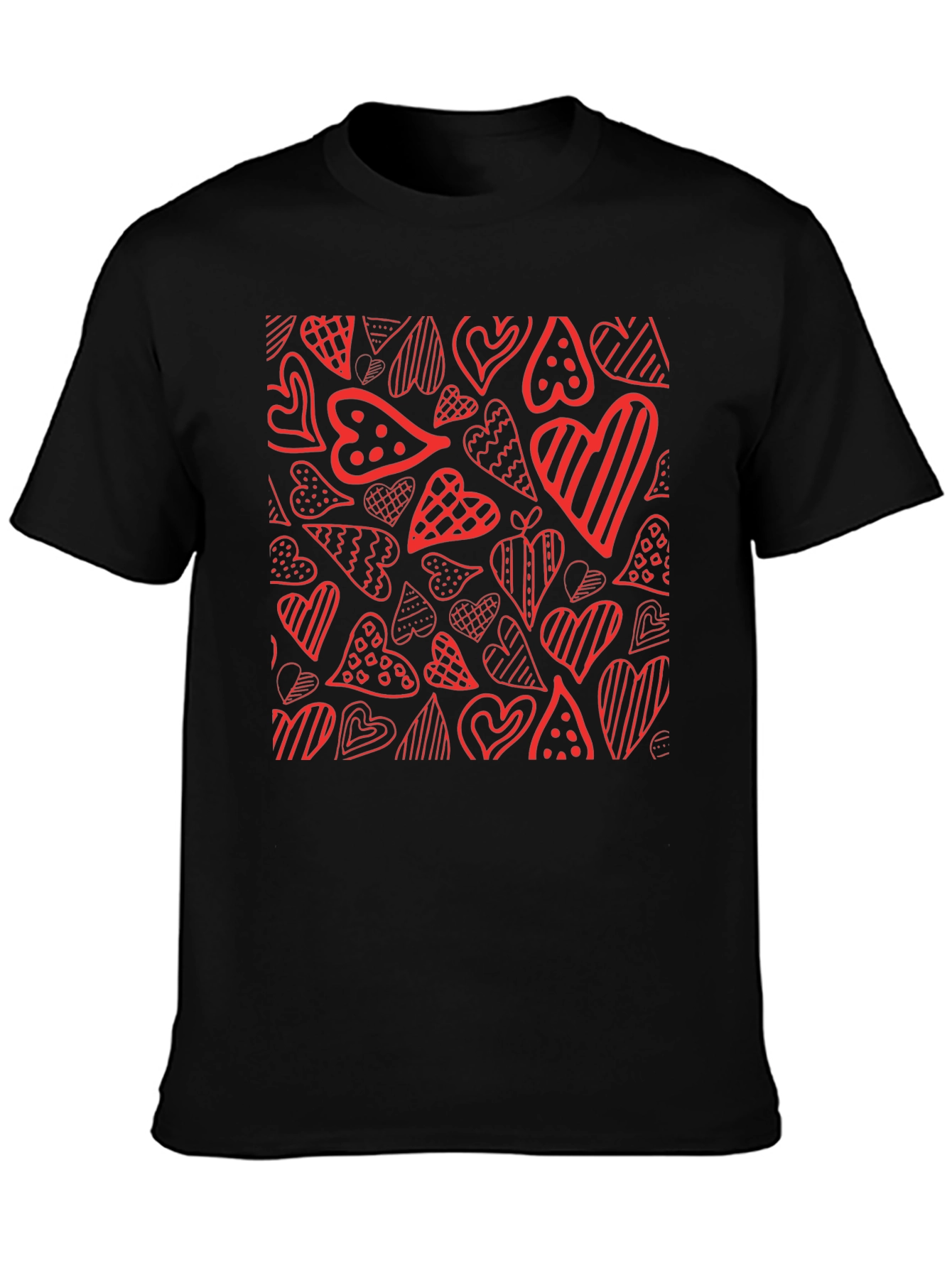 Heart Pattern Tee - Black Graphic T-Shirt