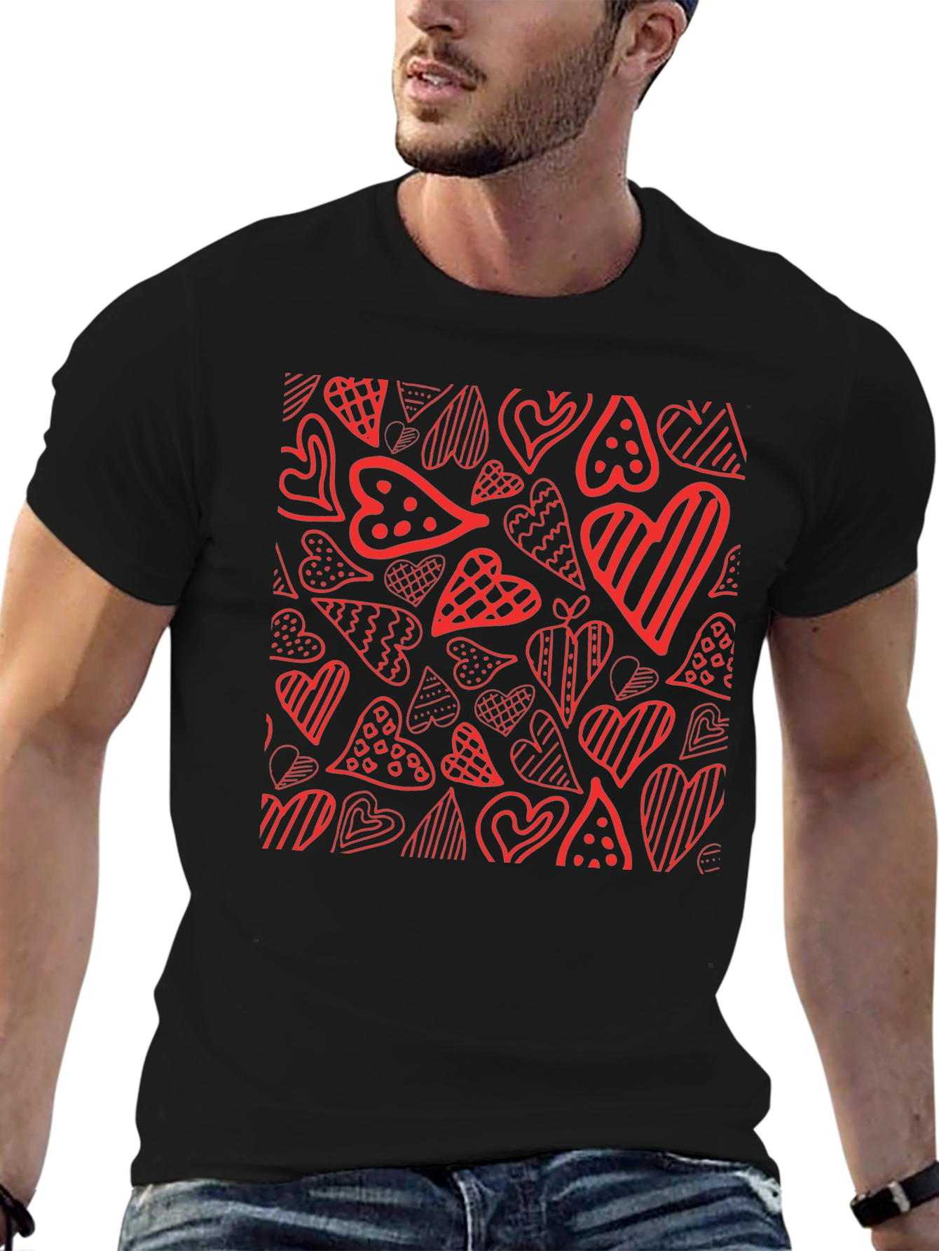 Heart Pattern Tee - Black Graphic T-Shirt